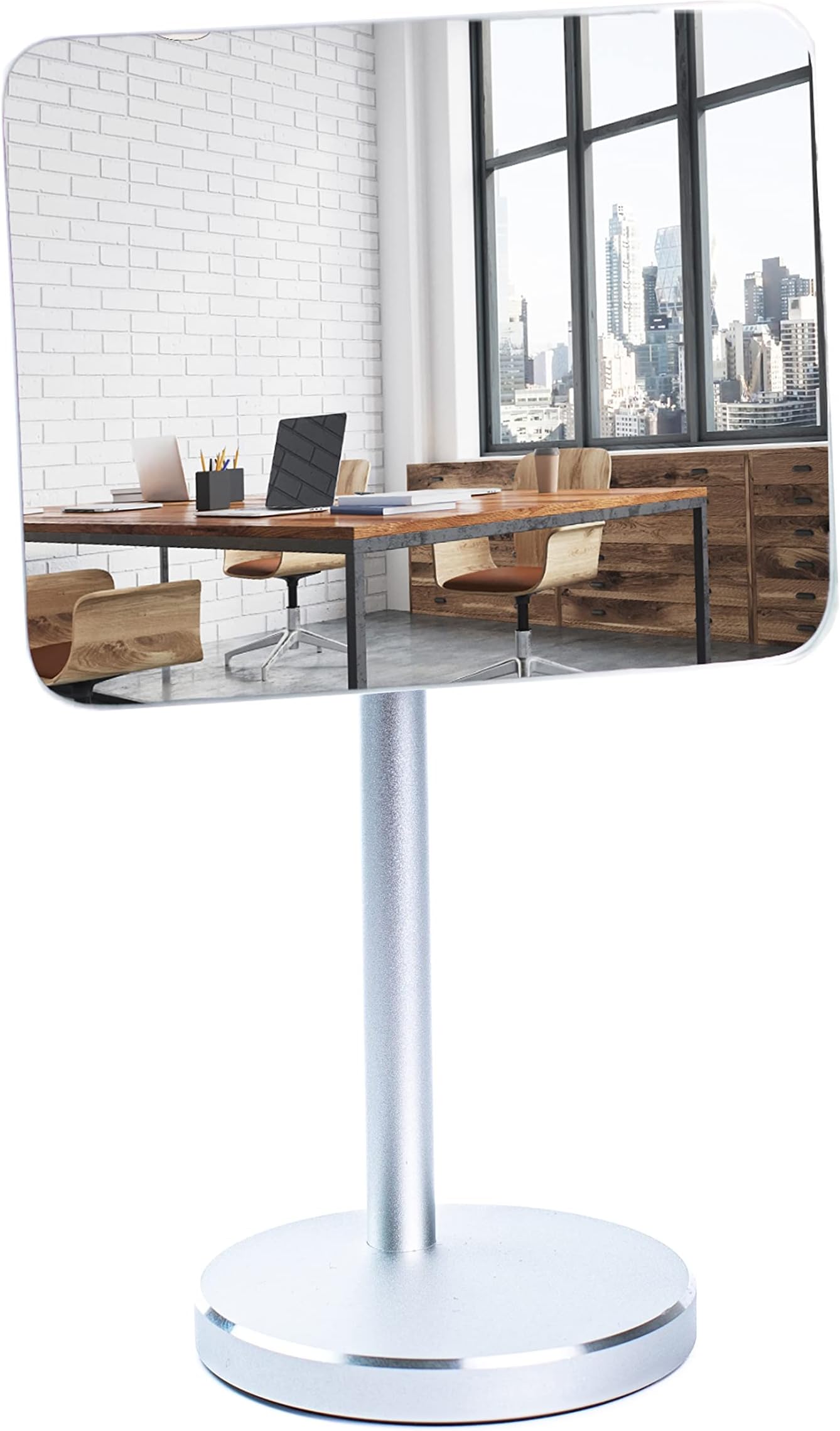 Desk and Cubicle Mirror to See Behind You, Silver Stand with Detachable Wide Angle Real Glass Mirror, Small & Discrete, Beautiful Design, Perfect Curvature for an exceptionally Clear View