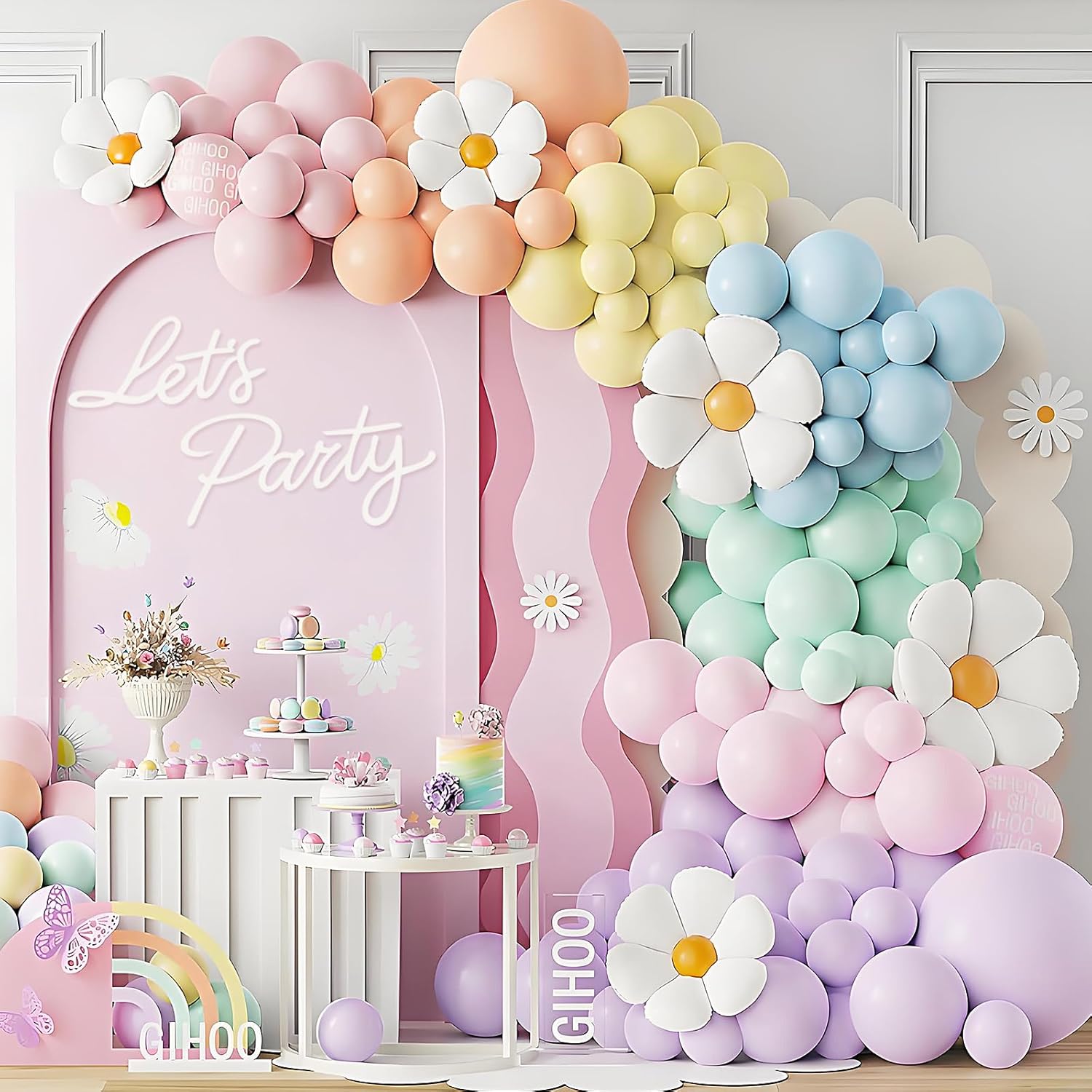 Let's Party Sign for Backdrop - 'Let's Party' Sign Decal for Balloon Arch Birthday Graduation Wedding Bachelorette Christmas Celebrate Decorations (White) - Image 3