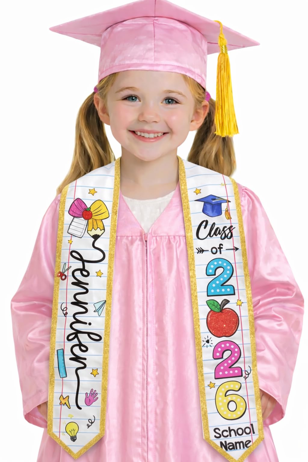 Chillever Custom Preschool Kindergarten Graduation Stole Personalized Name, Kids Pre-K Ceremony Sash, Preschool Graduate Sash - 1