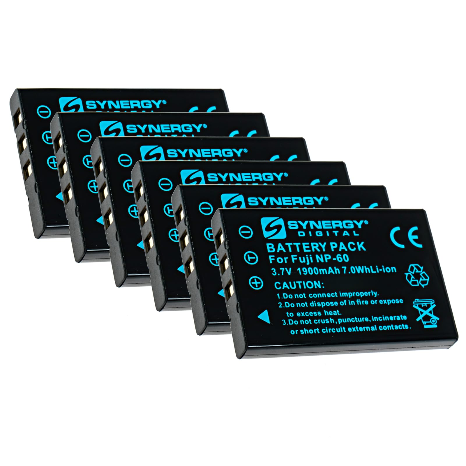 Synergy DigitalCamera Batteries, Compatible with Magnex DC-5300 Digital Camera, (Li-ion, 3.7V, 1900 mAh), Replacement for Fuji NP-60 Battery, pack includes: 6 x SDNP60 Batteries