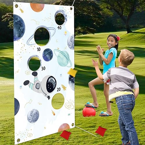 Serencatcher Juego de lanzamiento del espacio exterior, juegos de lanzamiento de bolsas de frijoles del sistema solar con telón de fondo para juego