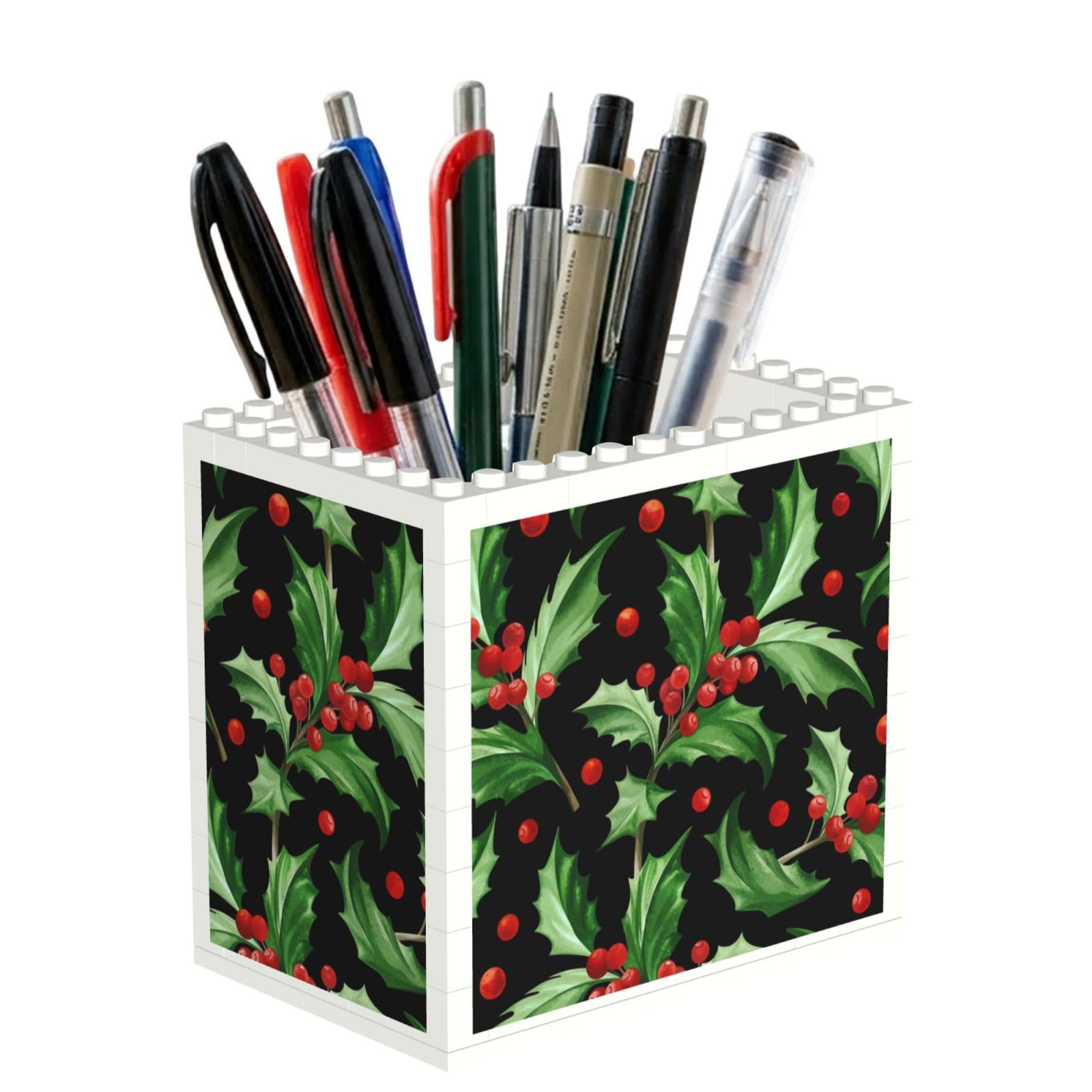 Poadnly Merry Christmas Holly, Pen Pot Pencil Holder for Office Home School, Compact Desk Organiser for Office Stationery