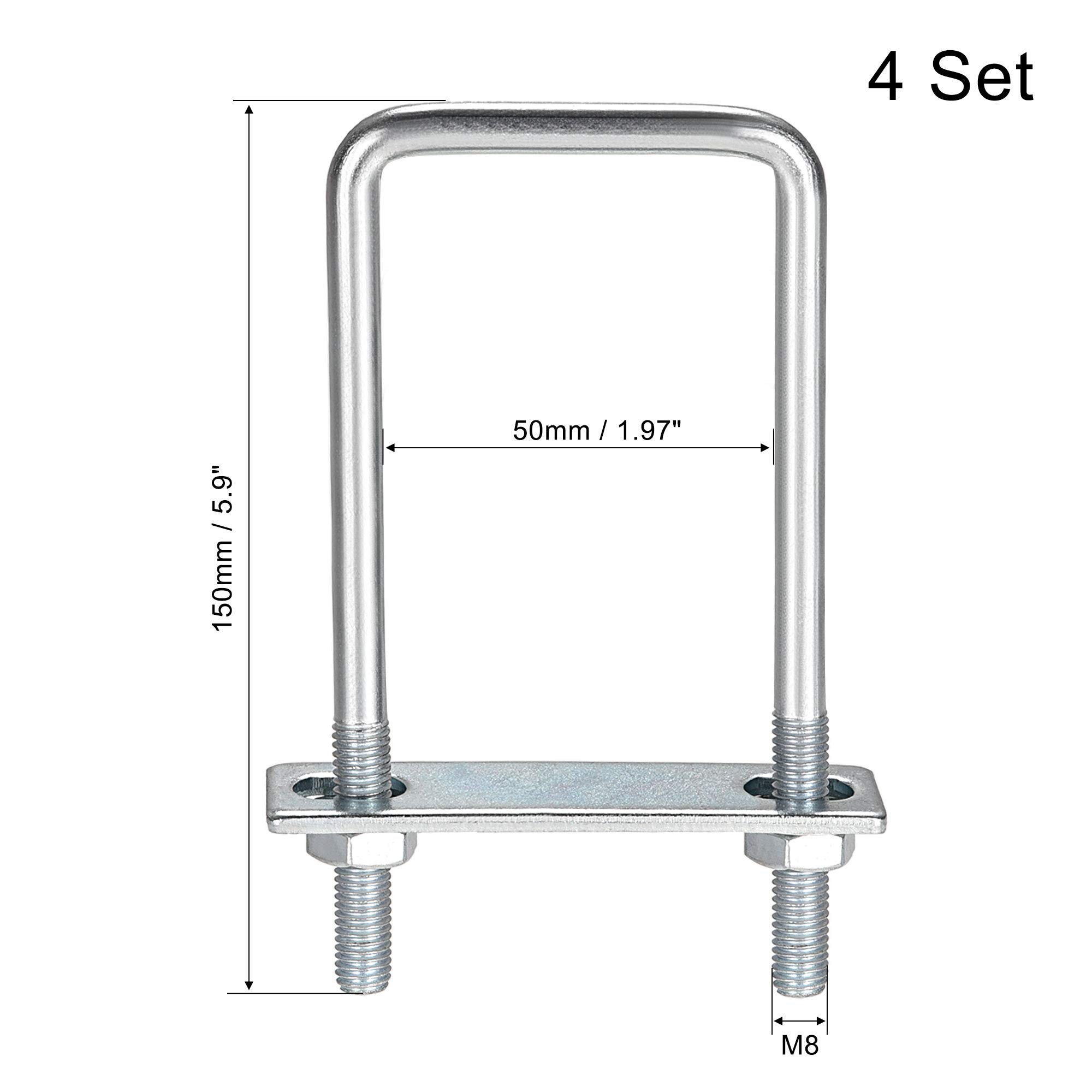 U-Boulon Carré 62mm X 160mm - Filetage M8 - Avec écrous - Neuf Marque Uxcell