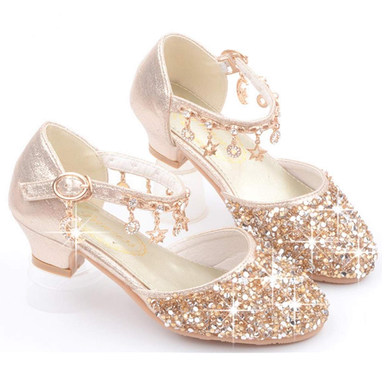 Scarpe con Tacco Ragazza Ballerine Bambina Cerimonia Festa Lustrino Nozze Scarpe da Principessa Eleganti Danza Latina Bambini Tacco Sandali EU26-38