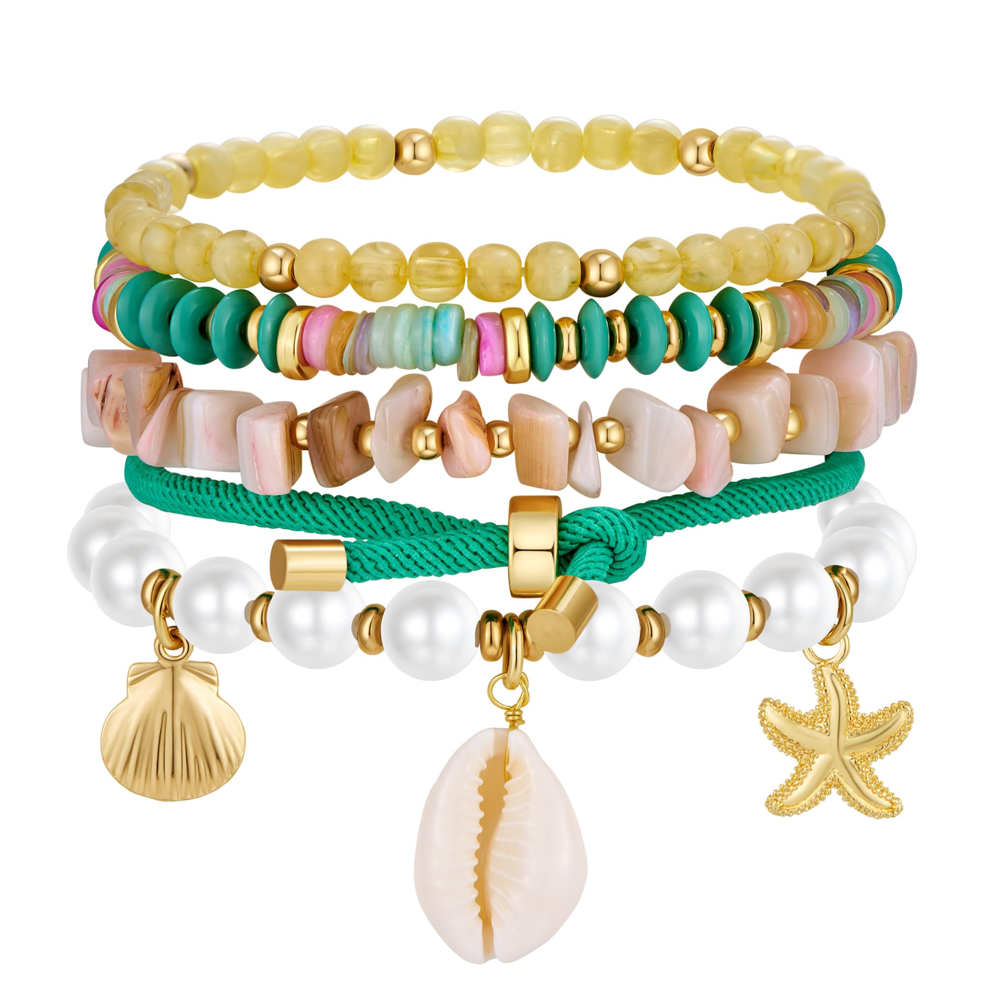 HolidayQbee Muschel Armband Damen Buntes Boho Armband mit Mu