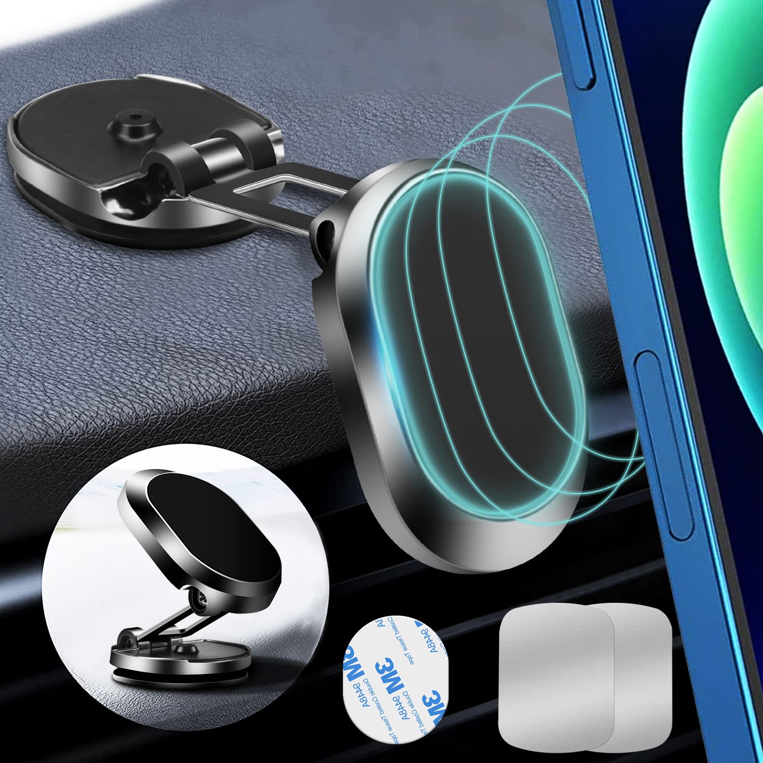 ZXK COMagnetic Phone Holder for Car Multi-Functional Cell Phone Mount Desk Phone Holder Strong Magnet Car Phone Mount 360° Rotation Foldable Phone Cradle for Dashboard Screens All Smartphones