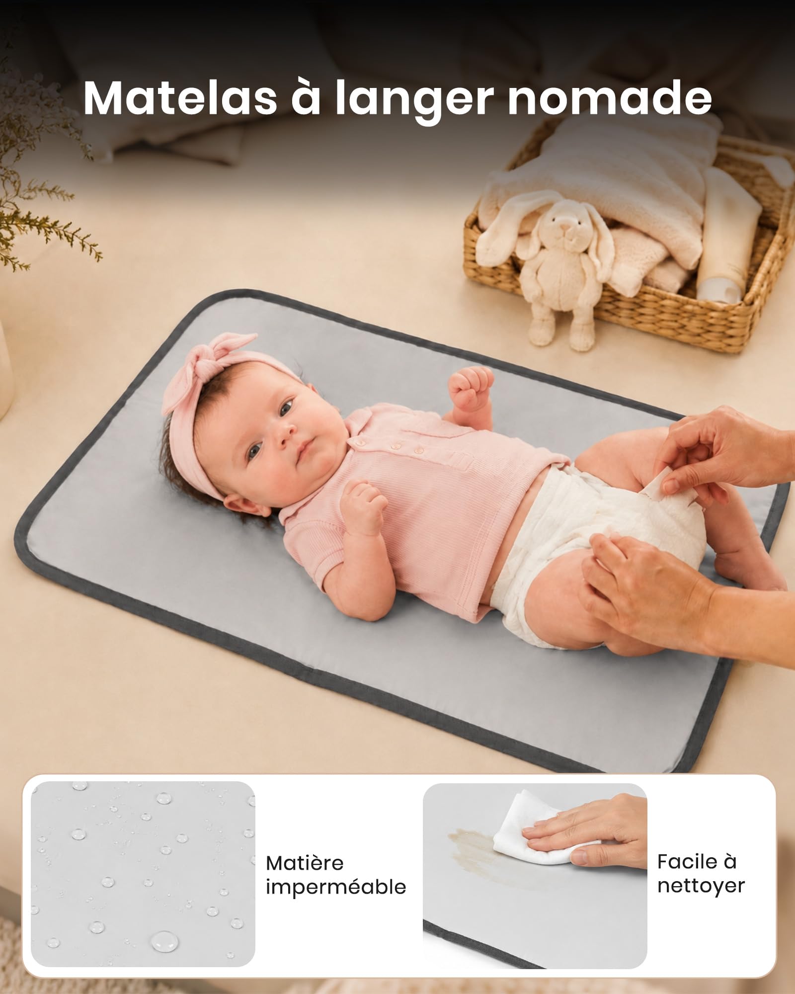 Kono Sac à Dos à Langer Bébé Grande Capacité Maman Papa avec Tapis à Langer