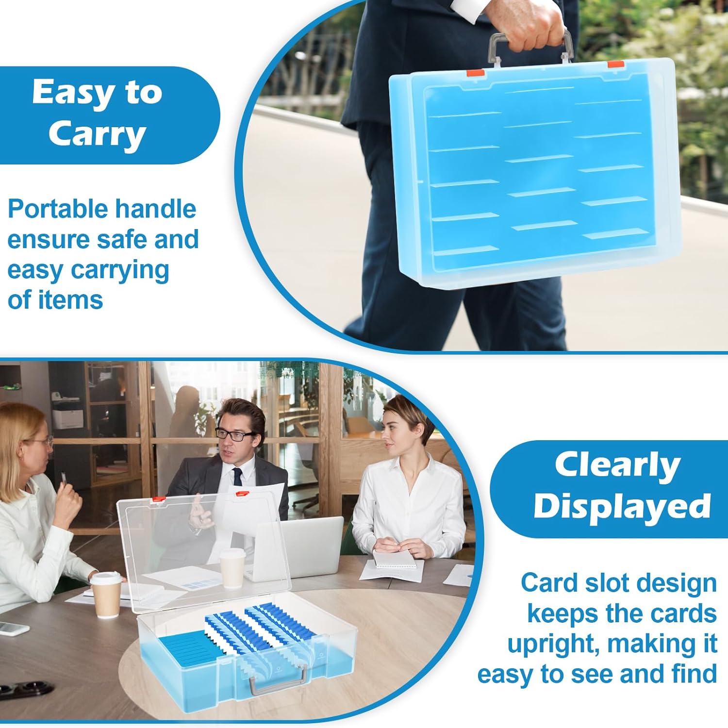 1 Pack Foam Name Badge Holder with Plastic Case Blue Foam Id Badge Holder Name Tag Tray Organizer Box with 48 Name Card Holders Badge Display Storage for Desk Office School