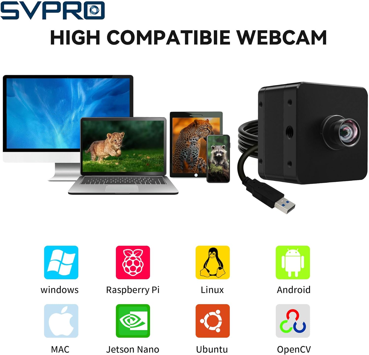 SVPRO USB3.0 Camera, 20MP USB Camera for Computer, High Resolution 5K Webcam with 95°(H) No Distortion Lens and Metal Case, AR2020 Ultra HD UVC Cam for Windows, Linux, MacOS, Android