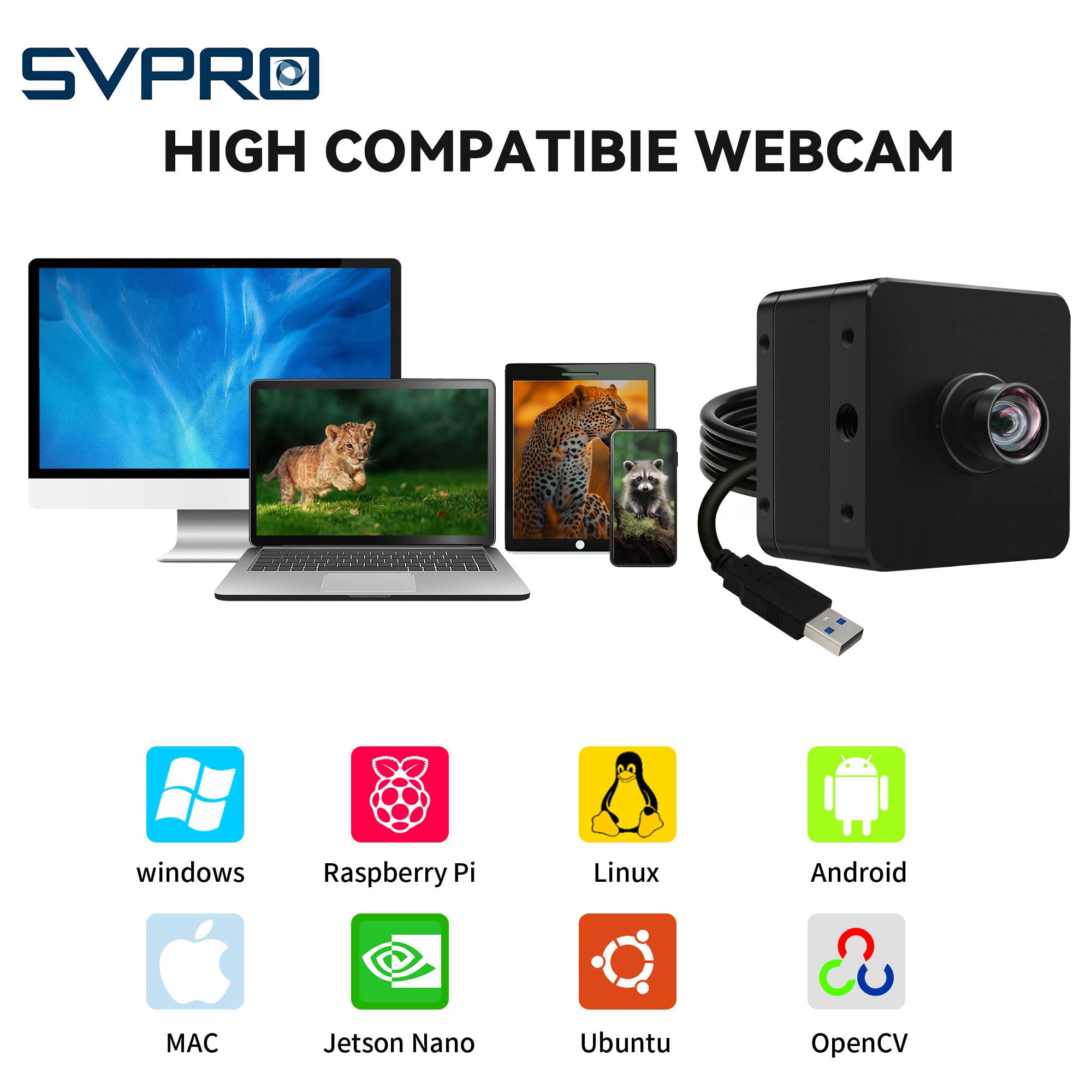 Svpro USB3.0-Kamera, 20MP USB-Kamera für Computer, Hochauflösende 5K-Webcam mit 95° (H) Verzerrungsfreiem Objektiv und Metallgehäuse, AR2020 Ultra HD UVC-Kamera für Windows, Linux, MacOS, Android