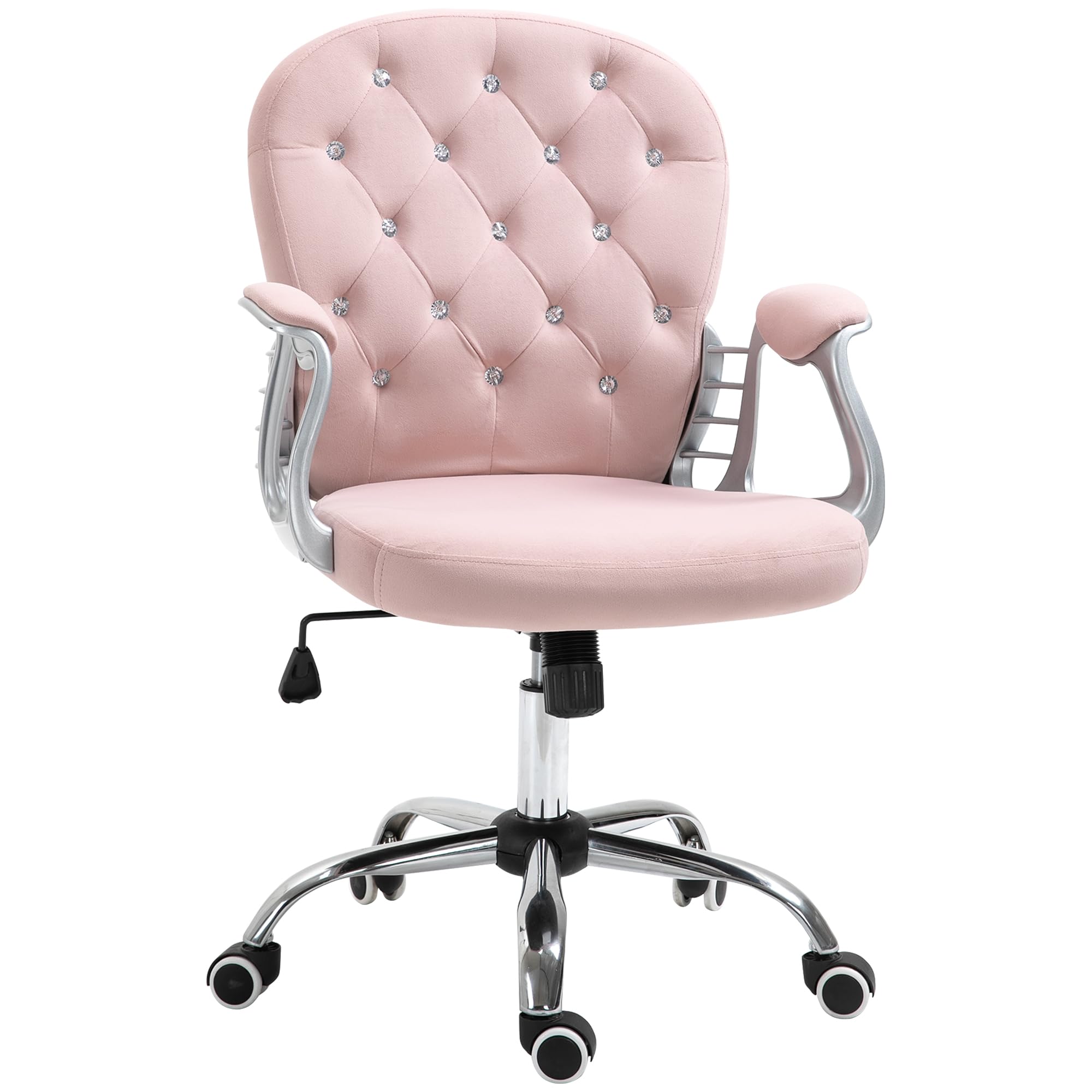 Vinsetto Office Chair, Velvet, Rolling Wheels, for Work, Pink | Swivel Desk Vanity Chair, with Adjustable Height, for Home Study