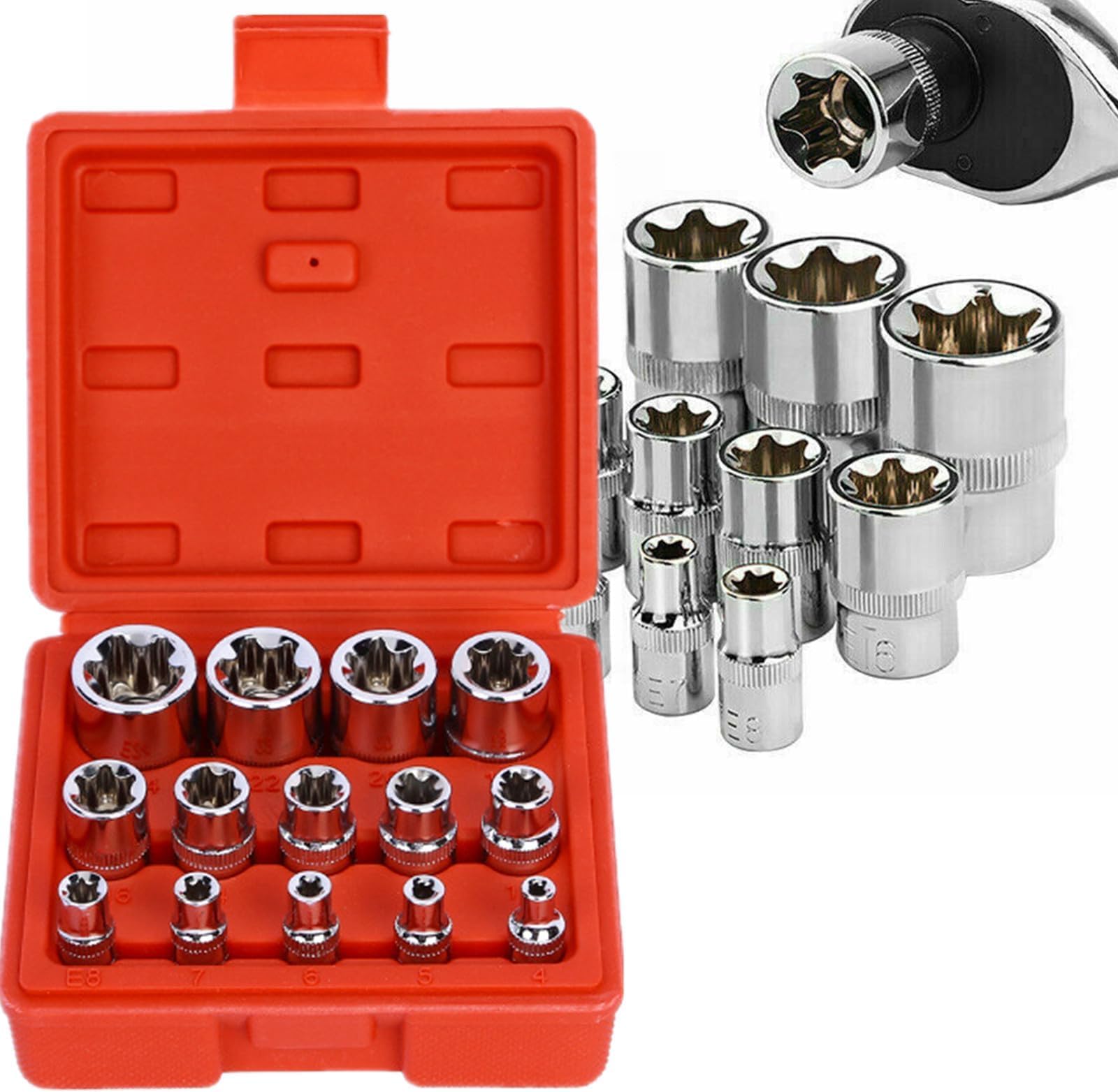 Zaptec 14-Piece E-TORX Socket Set - Female Torx Socket Set - Ultimate Star Socket Set - Torque Socket Set - External Torx Socket Set - 1/4", 3/8" & 1/2" Drive - E4 to E24 Socket Set-image-18