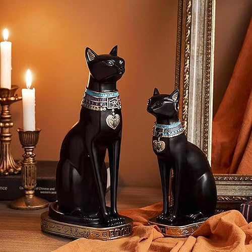 Miniatura 8 de Ni-JASW Estatua de diosa egipcia negra de gato Bastet de 12 pulgadas, figuras antiguas de Bastet de Egipto para decoración del hogar