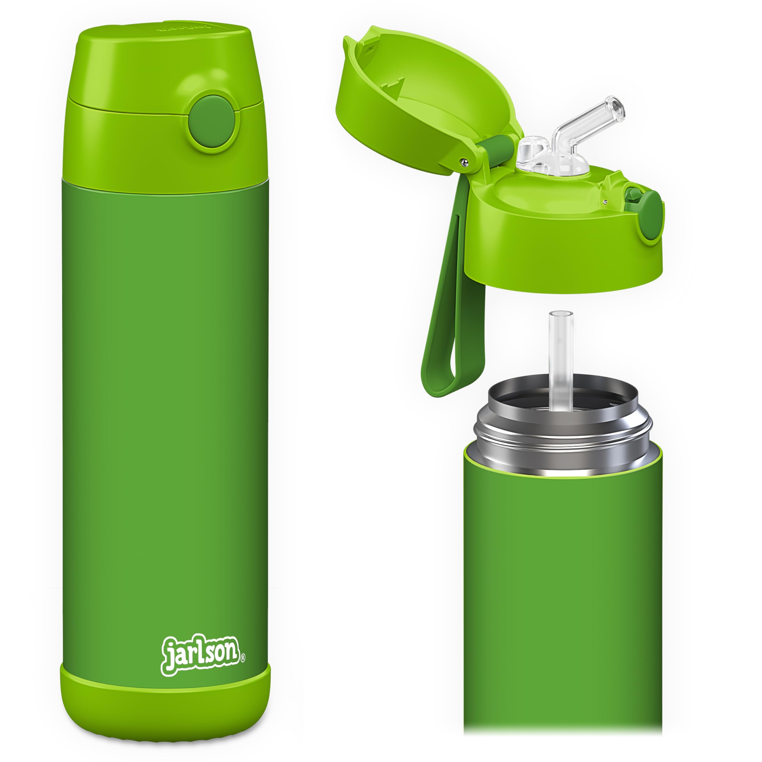 Jarlson Kids Water Bottle CHARLI 18OZ - Stainless Steel Thermo Bottle with Straw - Insulated Spill Proof Waterbottle