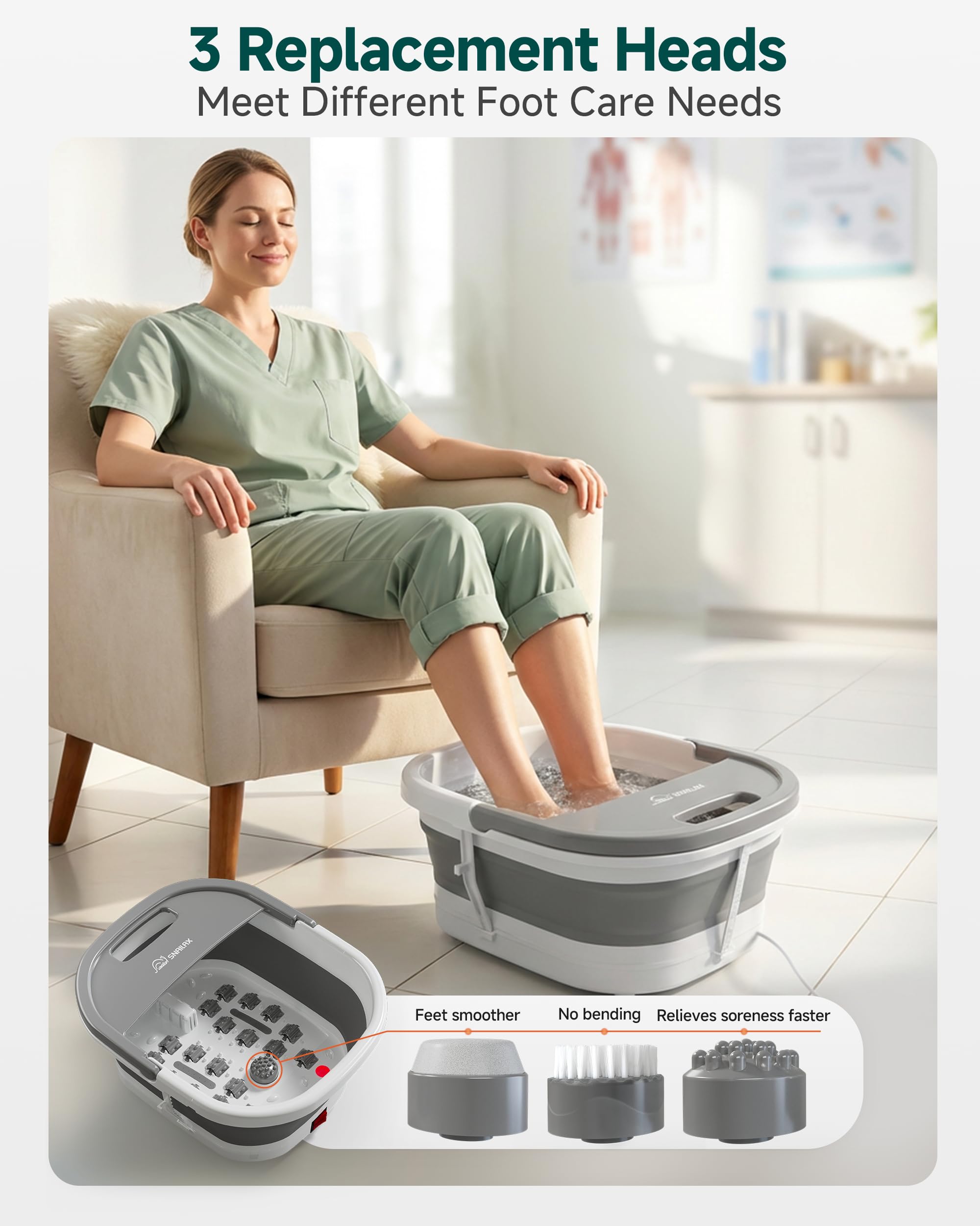 Snailax Bañera y masajeador de pies con función de calor, bañera plegable con vibración, función de burbujas y control de temperatura, masajeador eléctrico para pies: regalos para mujeres y hombres
