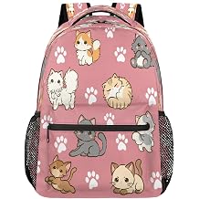 Pardick Cute Cat Pink Backpack for Kids Girls Boys 16inch School Backpacks Lightweight Laptop Backpack Large Capacity Bookbag Waterproof Travel Daypack Computer College Bag Student Gym Rucksack