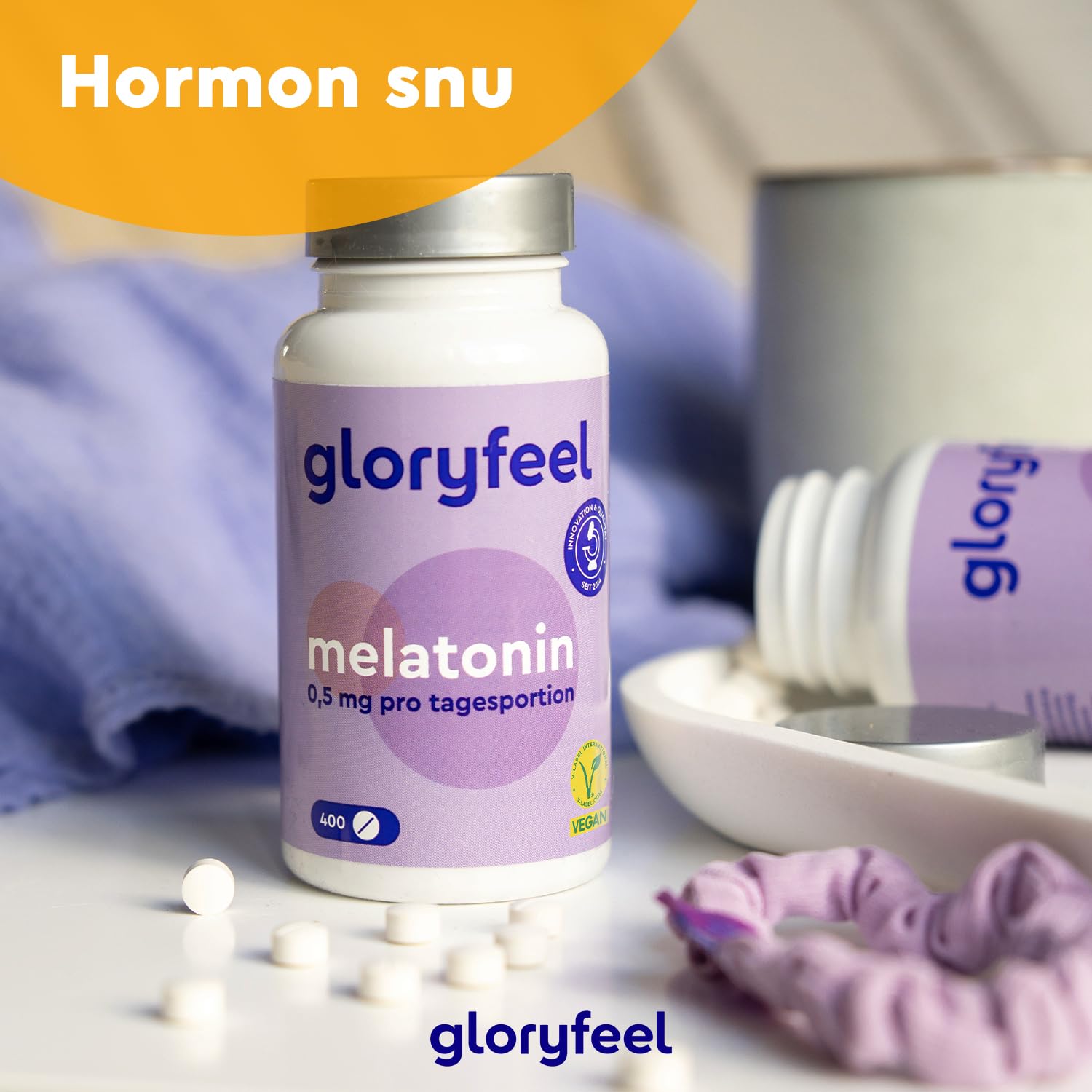 Melatonina - Wysoka dawka - 400 tabletek (13 miesięcy) - 0,5 mg bioaktywnej melatoniny na dzienną dawkę - 100% wegańska - Testowane laboratoryjnie - Wyprodukowano w DE bez niepotrzebnych dodatków