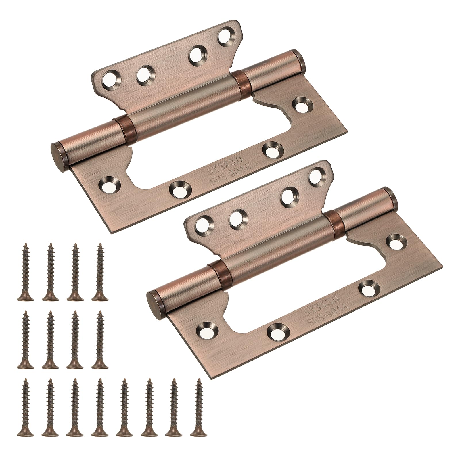 sourcing map 2Pcs Non Mortise Door Hinges, 5" x 2.2" Stainless Steel Hinges with Mounting Screws, Ball Bearing Door Hinges for Interior and Exterior Doors, Wood and Metal Doors, Copper