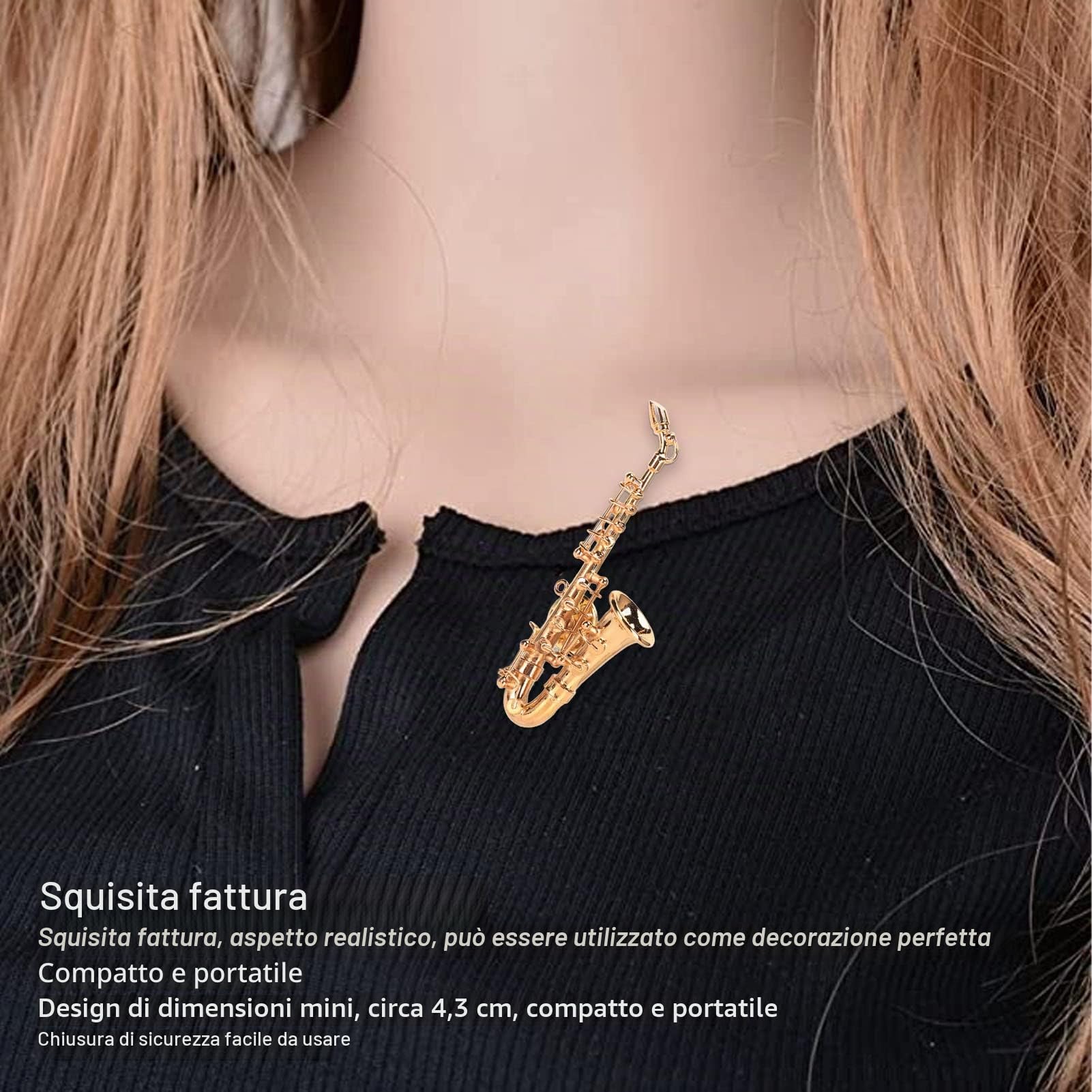 Spilla a forma di sassofono compatta, in miniatura, per compleanno