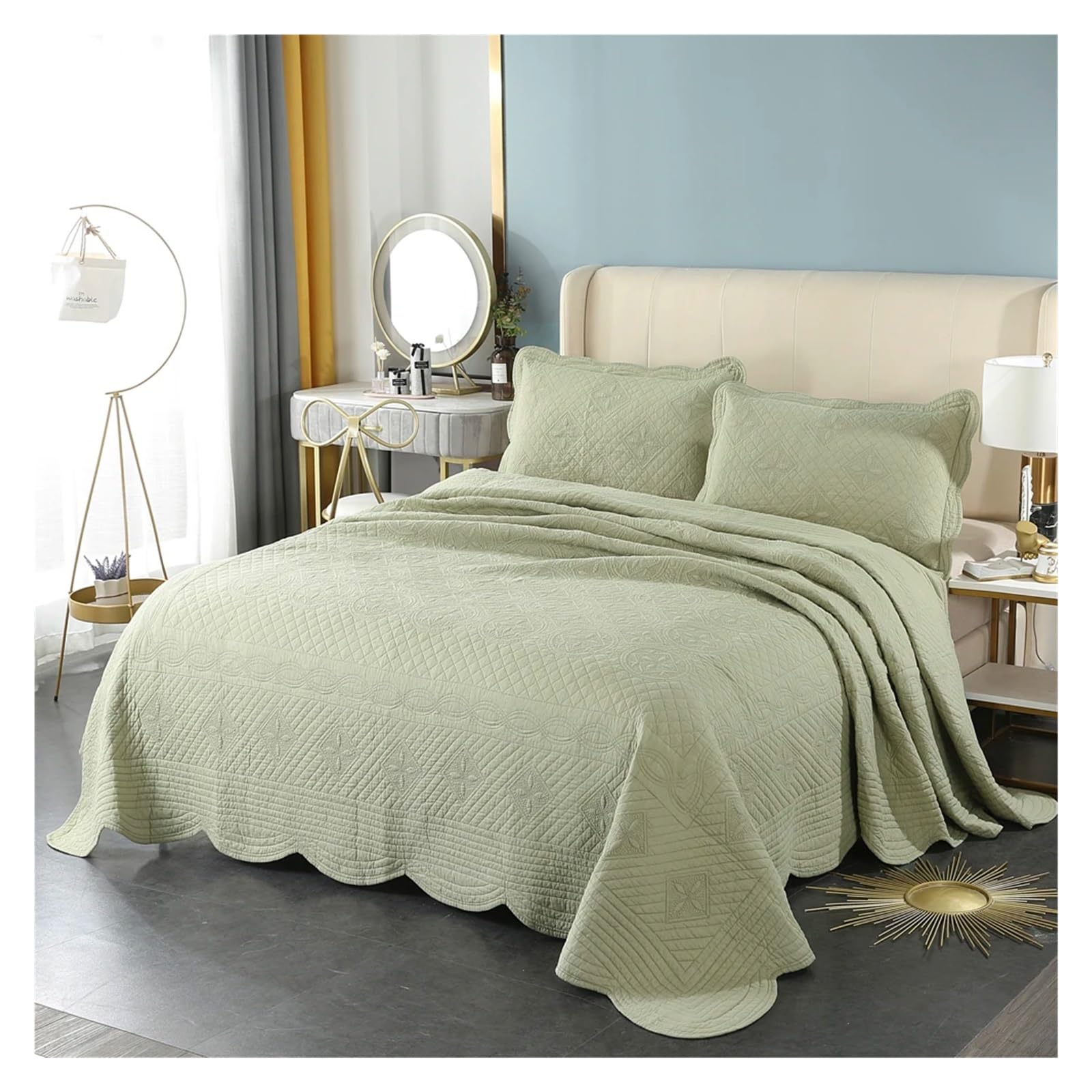 ADovz Copriletto in cotone 3 pezzi sul copriletto di lusso Biancheria da letto coppia trapunta set coprimaterasso coperta doppia copriletti e coperte,Lenzuola