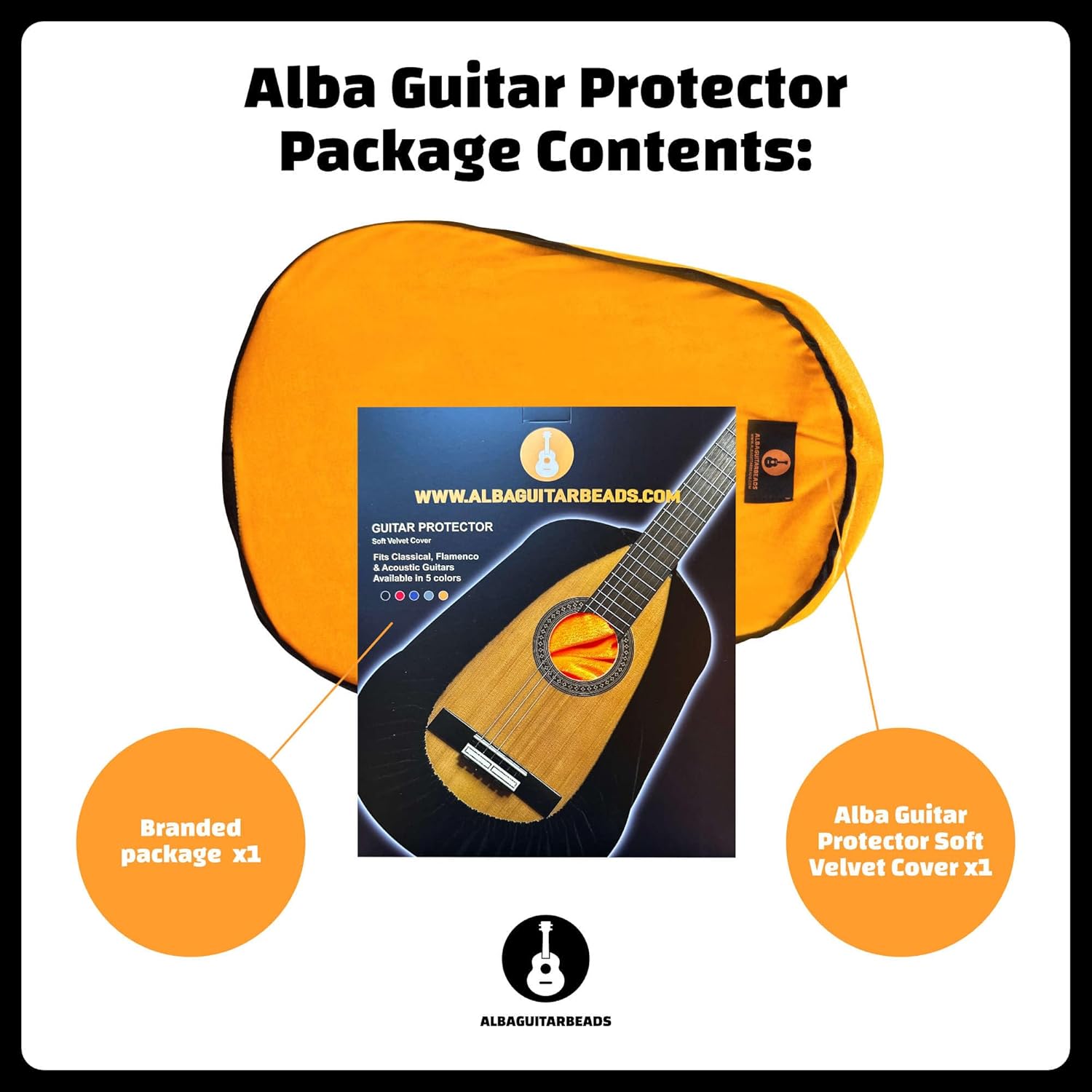 Alba GB Dust Cover - Orange Protective Wrapper for Classical Guitars, dust Velvet Cover for Acoustic Guitars and Electric Guitars