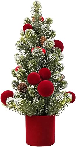 Miniatura 10 de Árbol de Navidad Pequeño, Árbol Artificial de 12 Pulgadas de Terciopelo Burgundía con Mini Bolas de Baya para Decoración de Mesa de Navidad, para