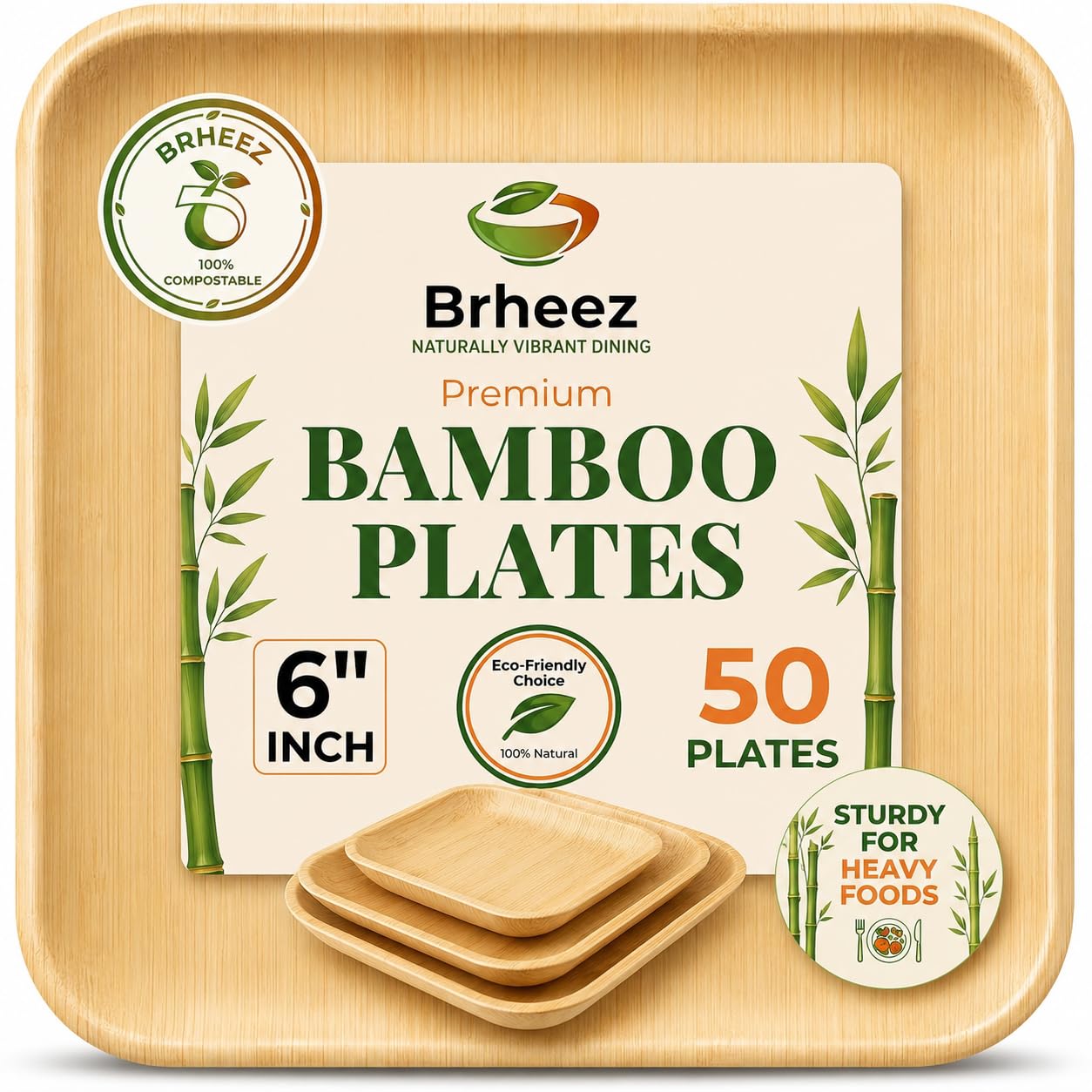 Photo 1 of brheez Bamboo Plates | 6 inch Appetizer Plates | 50 Count