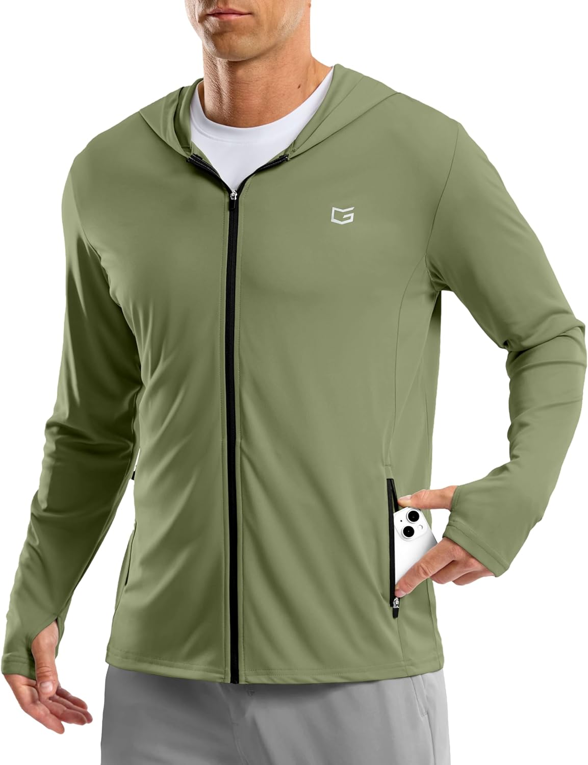 G Gradual Men's UPF 50+ Sun Protection Hoodie Jacket Lightweight Full Zip Hoodies Long Sleeve Shirts for Men Hiking Fishing Olive Small - Image 1 of 7
