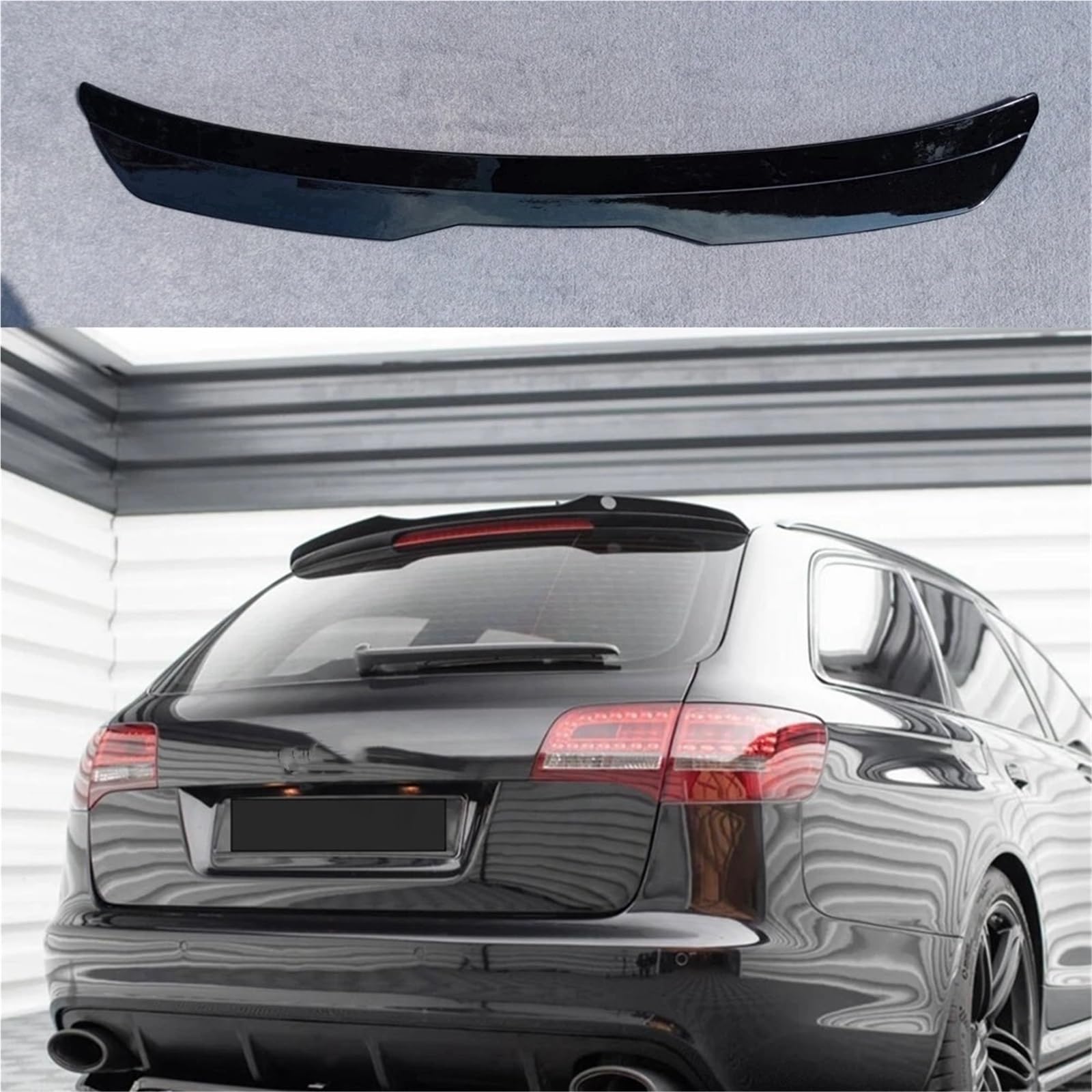 Tylny Spoiler dachowy kompatybilny z AUDI RS6 AVANT C6 tworzywo ABS czarny błyszczący tylny spojler samochodu uniwersalne skrzydło spojlera(Glossy black)