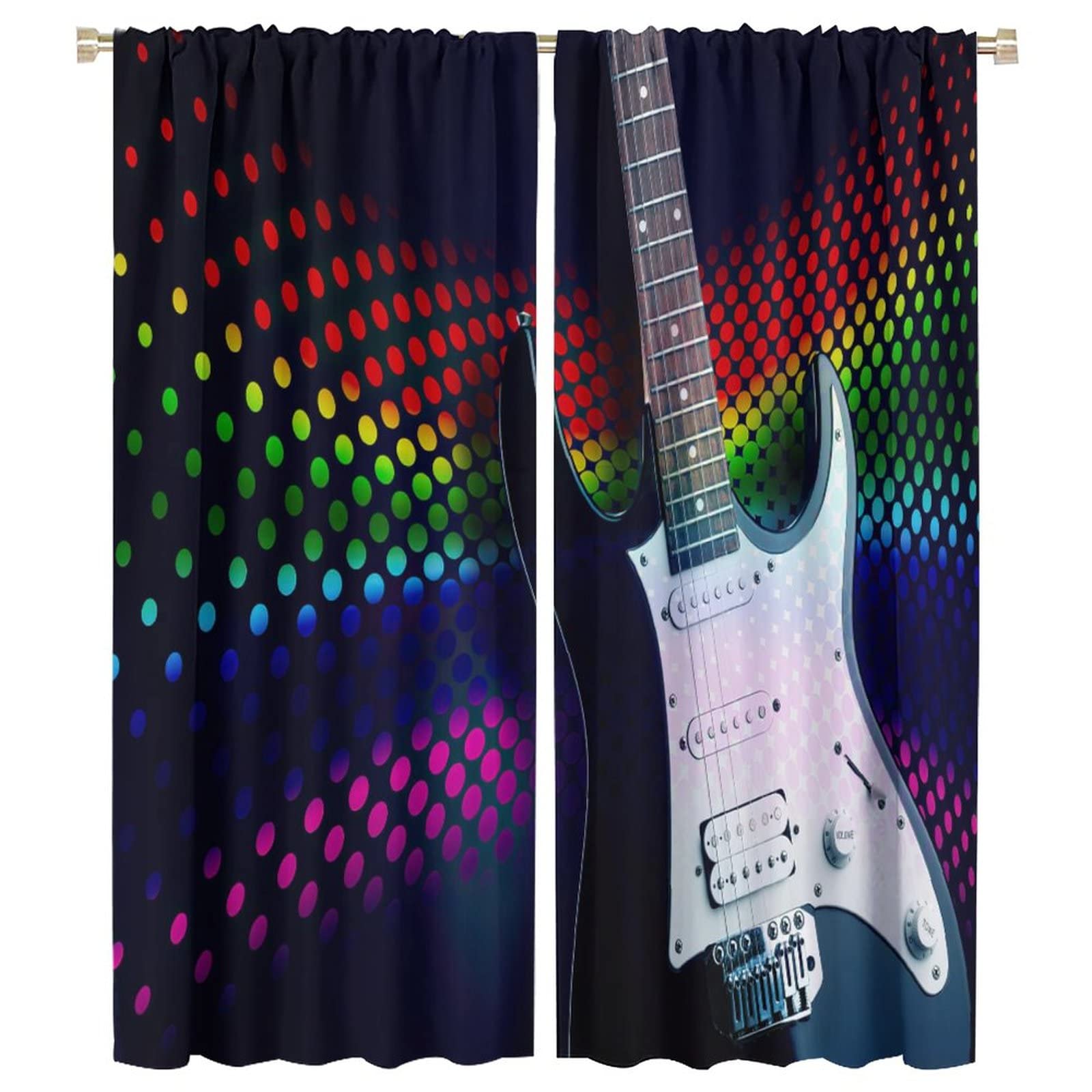 Guitars Curtains,Punk Rock Music Musical Theme Blackout Rod Pocket Window Drapes for Kids Teens Bedroom Living Room W42xL54in