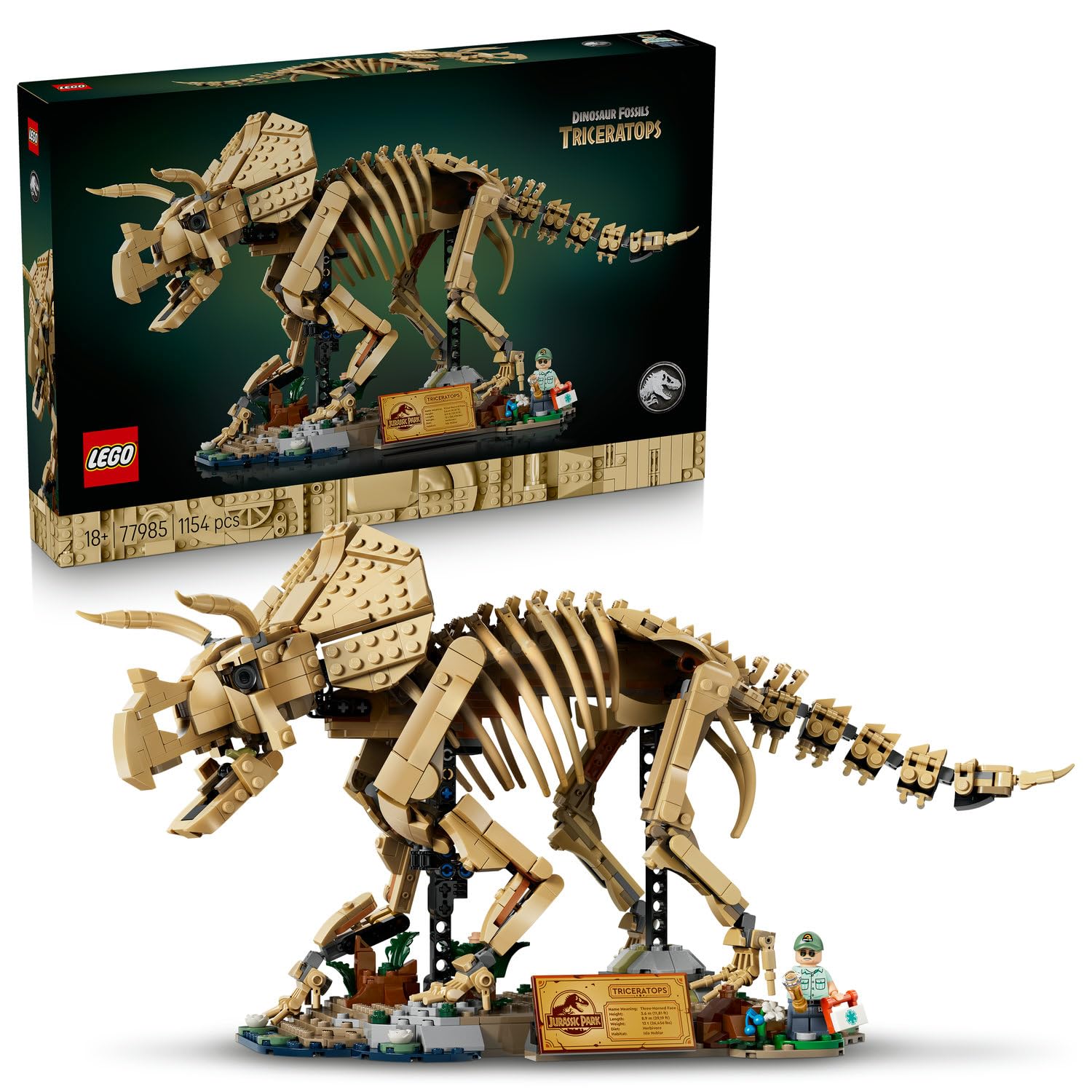 LEGO Jurassic World Dinozor Fosilleri: Triceratops 77985 - Yetişkinler için Dr. Gerry Harding Minifigürü İçeren Ayrıntılı Koleksiyonluk Dinozor Modeli Yapım Seti, Dekoratif Hediye Fikri (1154 Parça)