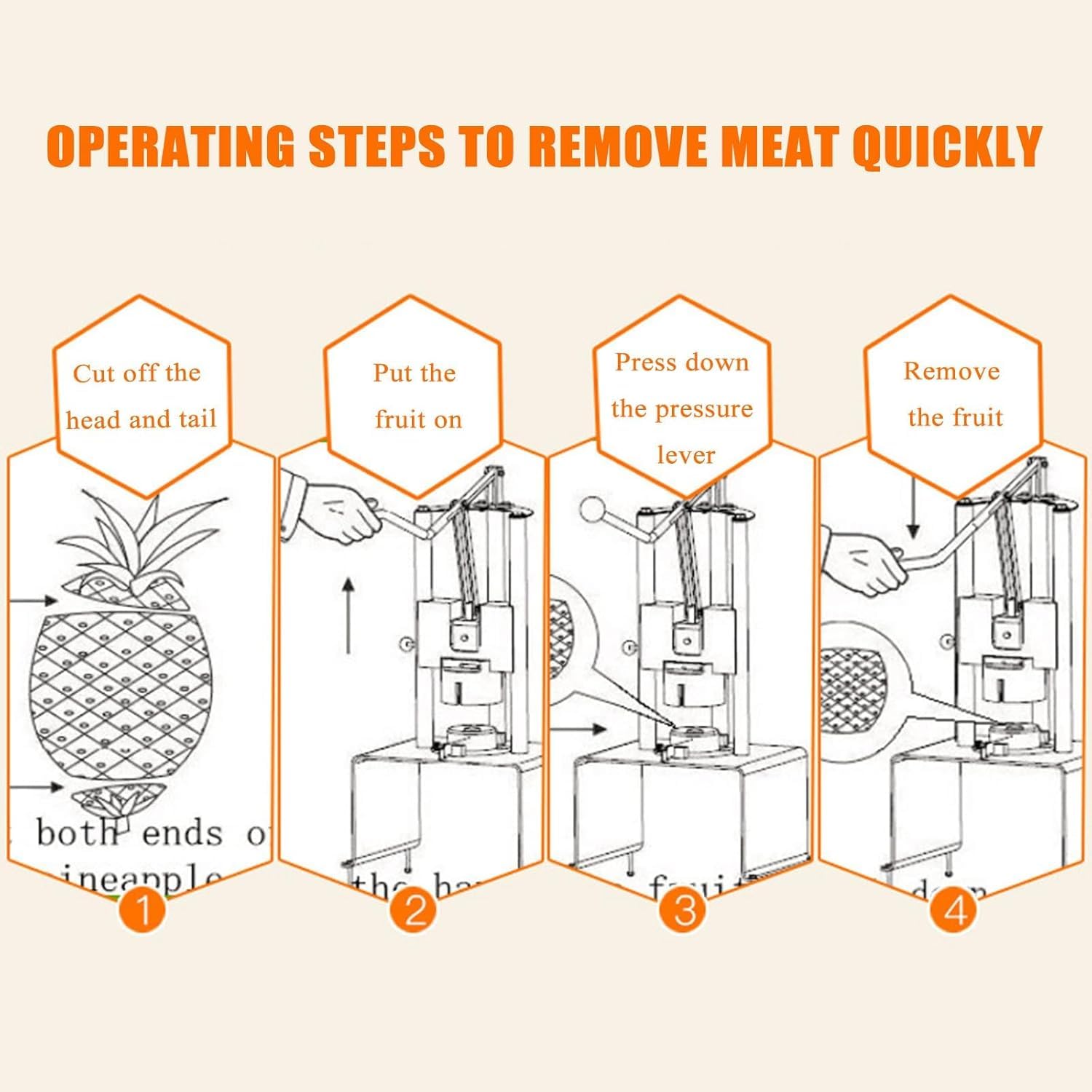 Éplucheur automatique d'ananas avec poignée antidérapante, espacement réglable pour un épluchage rapide, facile à nettoyer, machine pour éplucher les ananas et les cantaloups