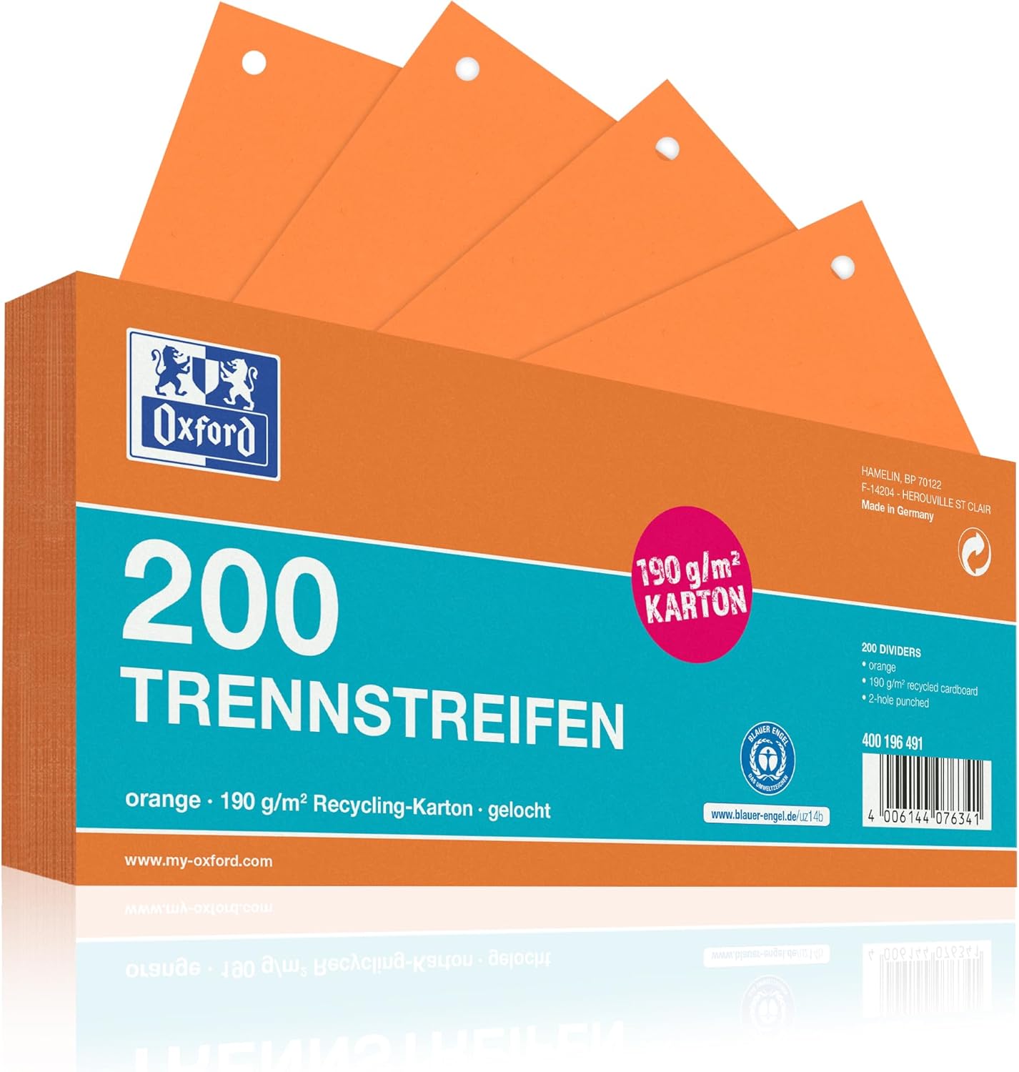 Oxford 200 x Orange Punched Card Dividers 190gsm
