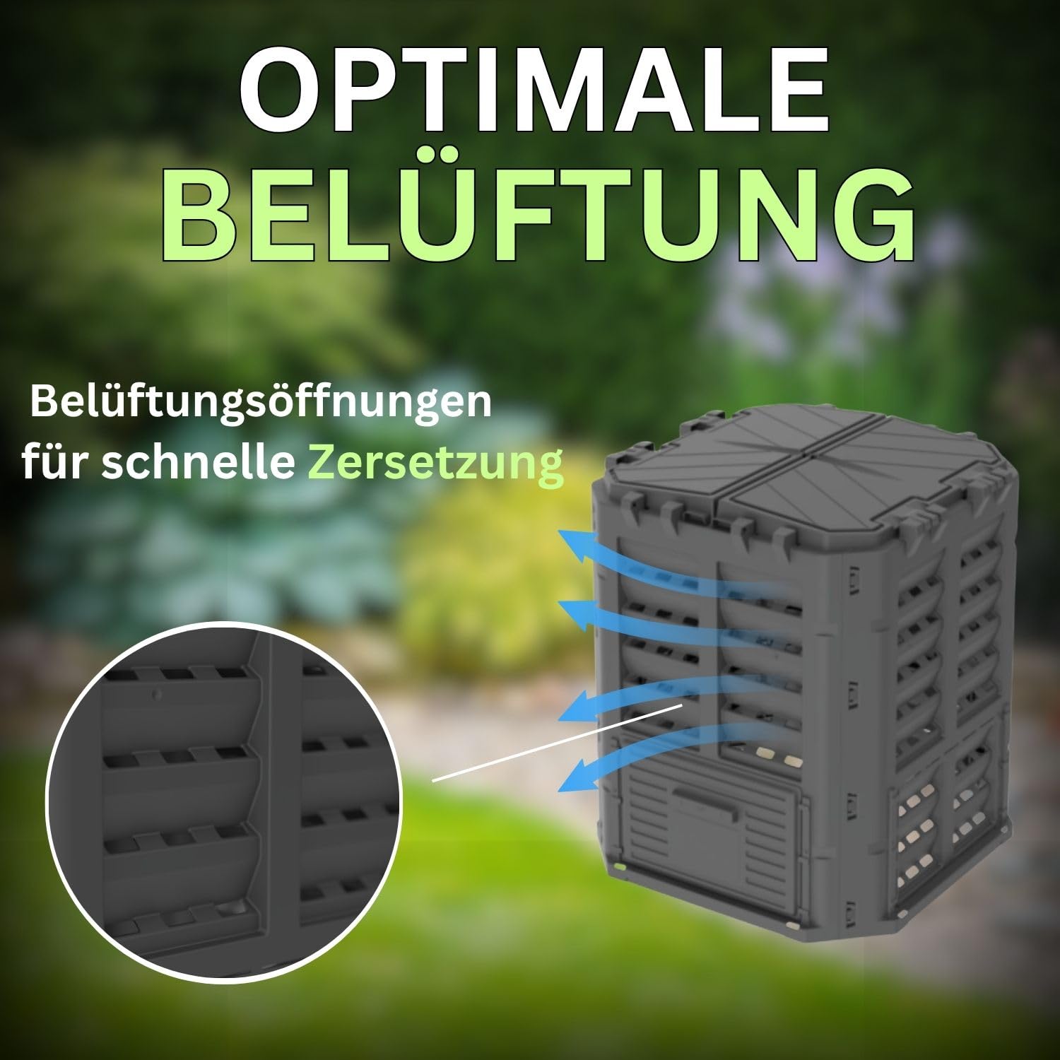 ViD Komposter 300 Liter Schwarz 71x71x79,5cm, Garten Schnellkomposter, Robust, Witterungsbeständig, Thermokomposter mit Belüftungssystem, Kunststoff