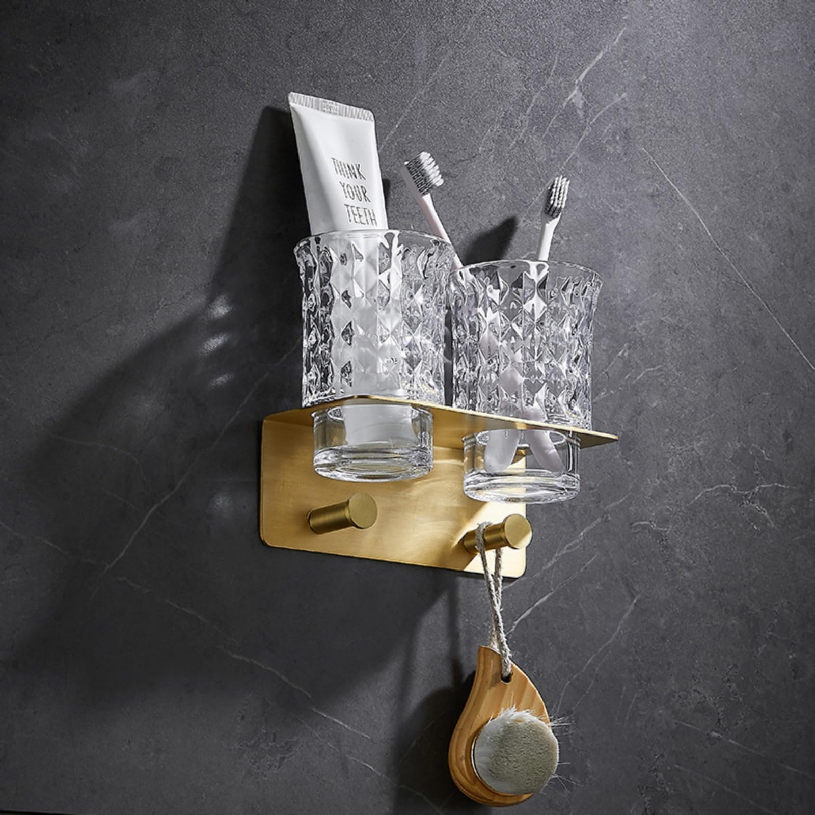 Soporte para cepillo de dientes de pared de latón con soporte para enjuague bucal para baño, estante para cepillo de dientes eléctrico, soporte triple para tazas