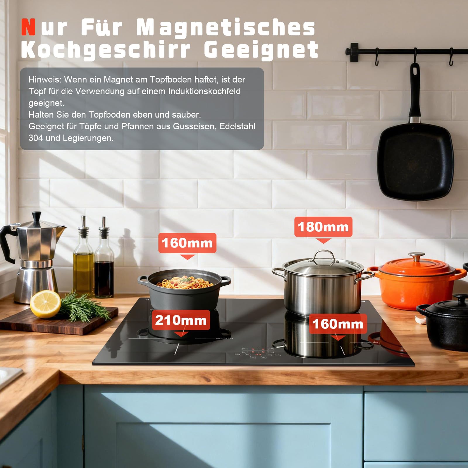 Induktionskochfeld mit Timer und Einbaubackofen mit Drehknopfsteuerung
