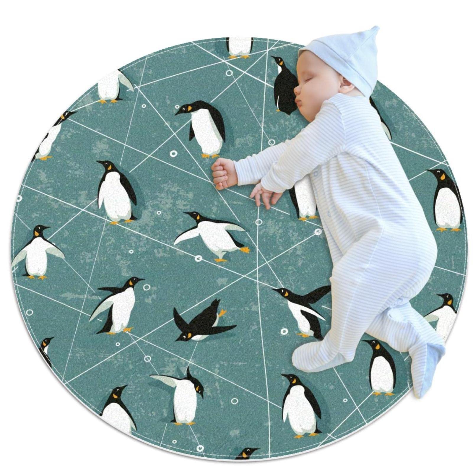 Tapis de jeu pour enfants rond 80x80cm Manchot cadeau de naissance idéal