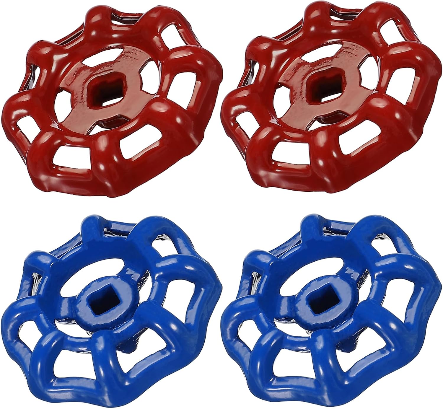 MECCANIXITY Outside Faucet Round Wheel Handle, 6x6mm Square Broach Metal Wheel OD 51mm Paint Cast Steel Red Blue 4in2 Sets
