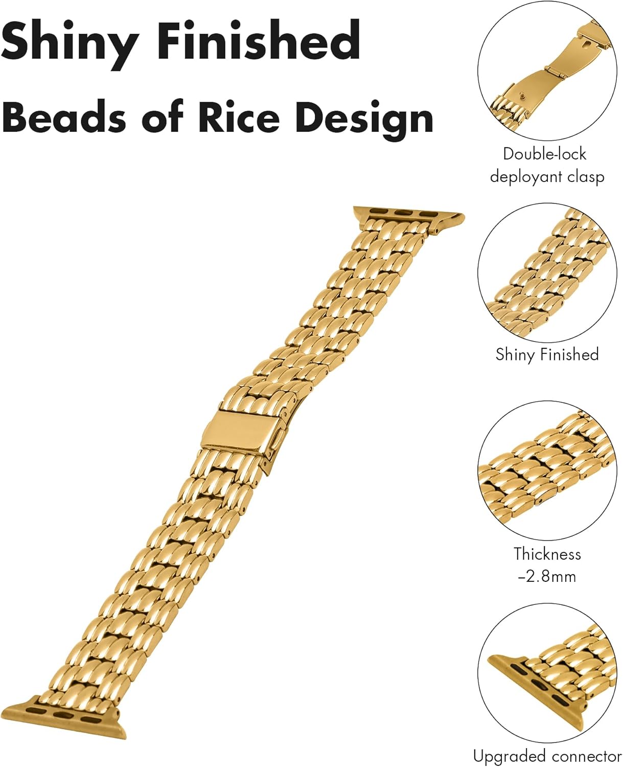 Compatible with Apple Watch Band 45mm 44mm 42mm 41mm 40mm 38mm for Women,Stainless Steel Metal iWatch Band with Case for Apple Watch Series 9/8/7/6/5/4/3/2/1/SE/SE2,Classy Shiny Finished - Image 3