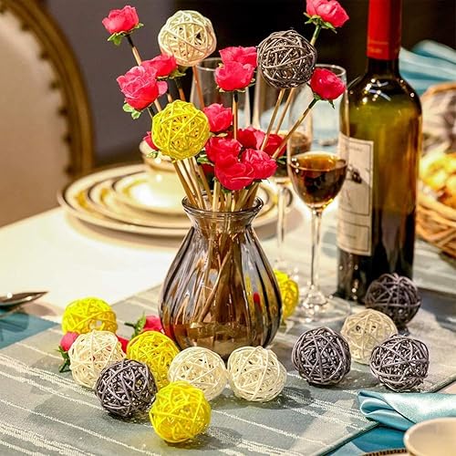 Miniatura 7 de Kubert Bolsa de bolas de mimbre de ratán, jardín, boda, manualidades decorativas de fiesta, adornos de casa, rellenos de jarrón, esferas naturales,