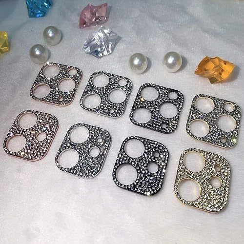 Miniatura 7 de GSRYPC Paquete de 2 protectores de lente de cámara para iPhone 12 Pro Max, adhesivo con purpurina 3D con diamantes (oro rosa)