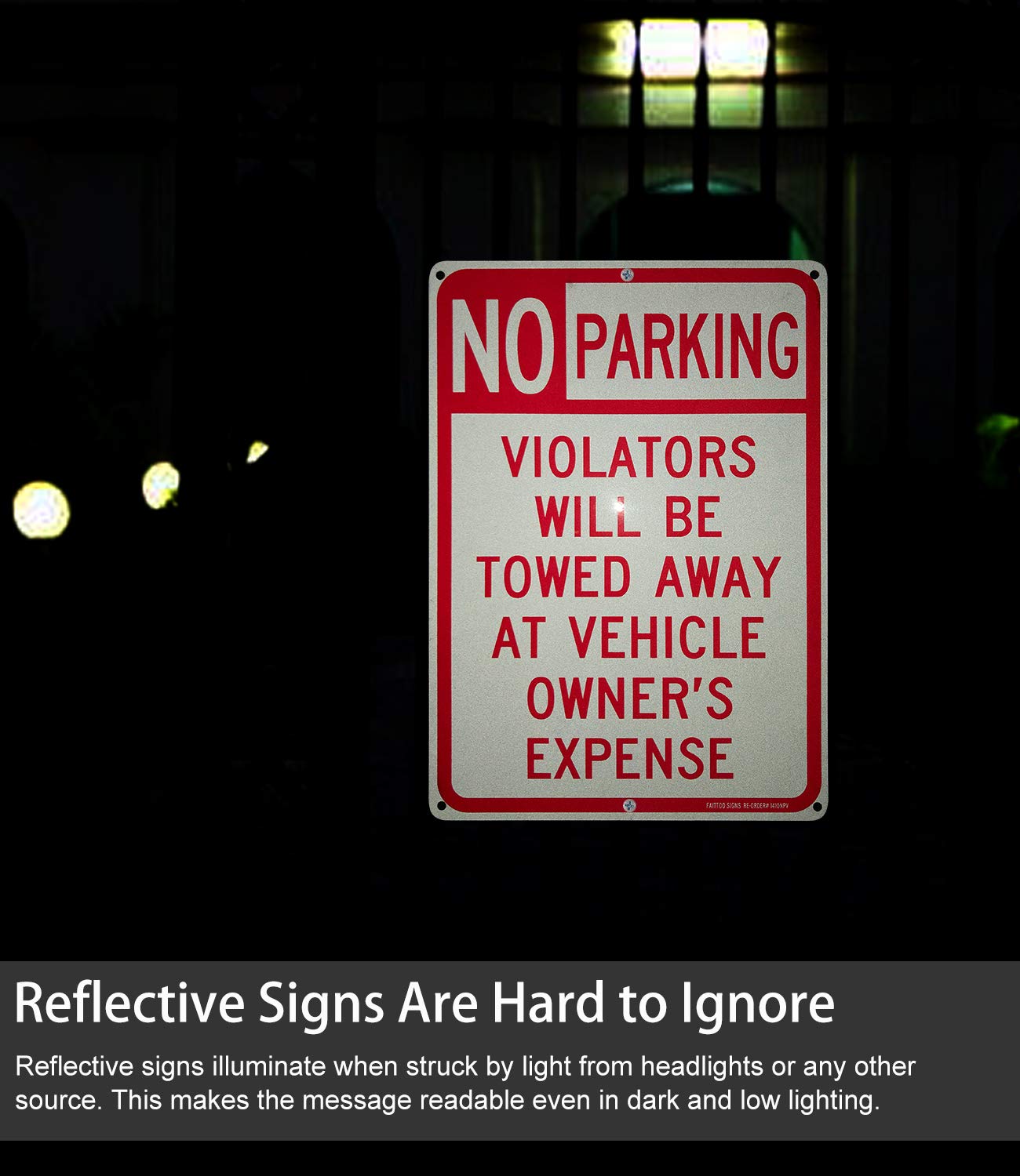 Parkverbotsschild – 'Violators Will Be Towed', 25,4x35,6 Cm, Reflektierendes Aluminium