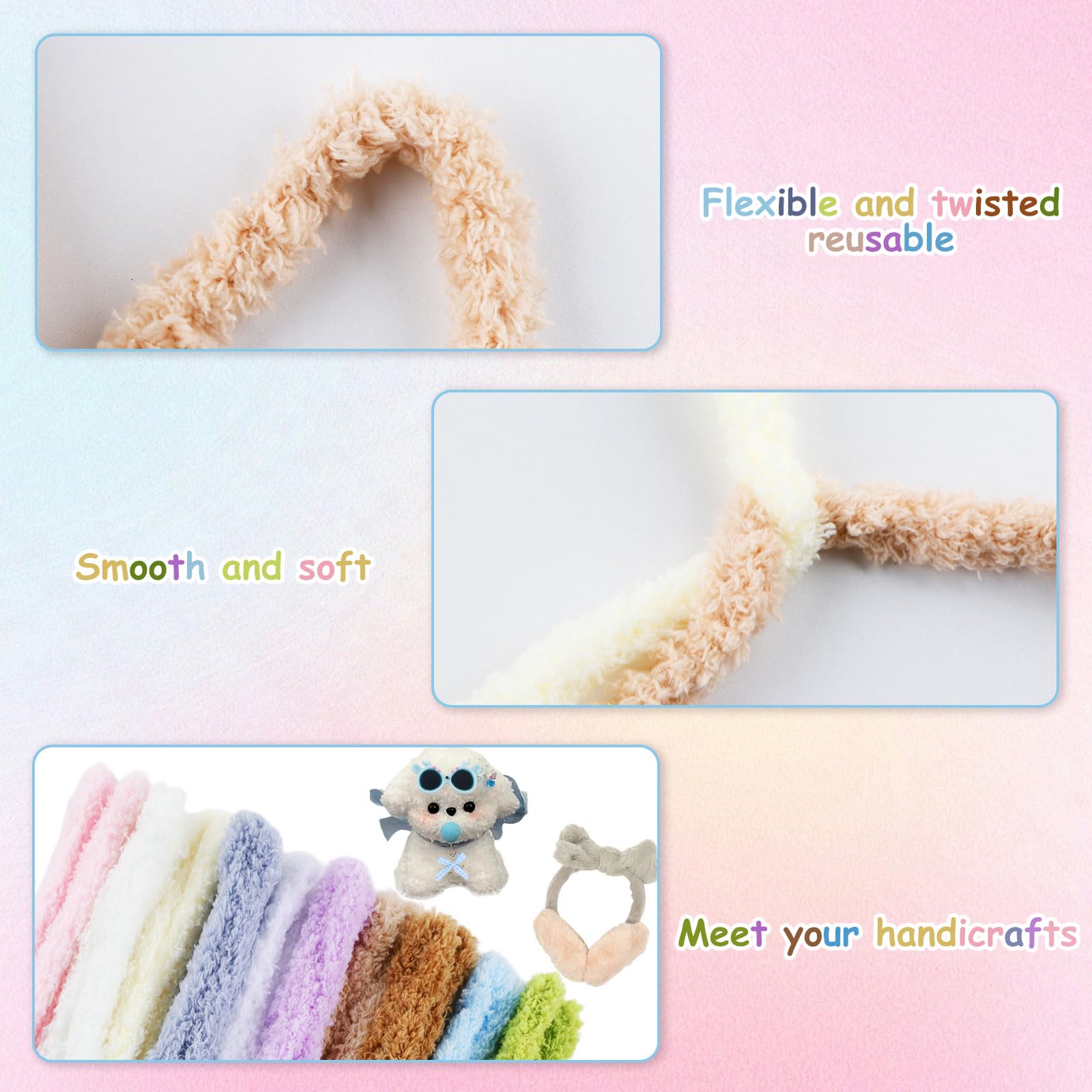 RVLZKCPG Lot De 6 Cure-Pipes De 1 M, Fil Chenille Épais De 15 Mm, Kit Comprenant Arc, Œil Noir, Nez Triangulaire, Nez Et Cœur En Forme De Verre Pour Projets