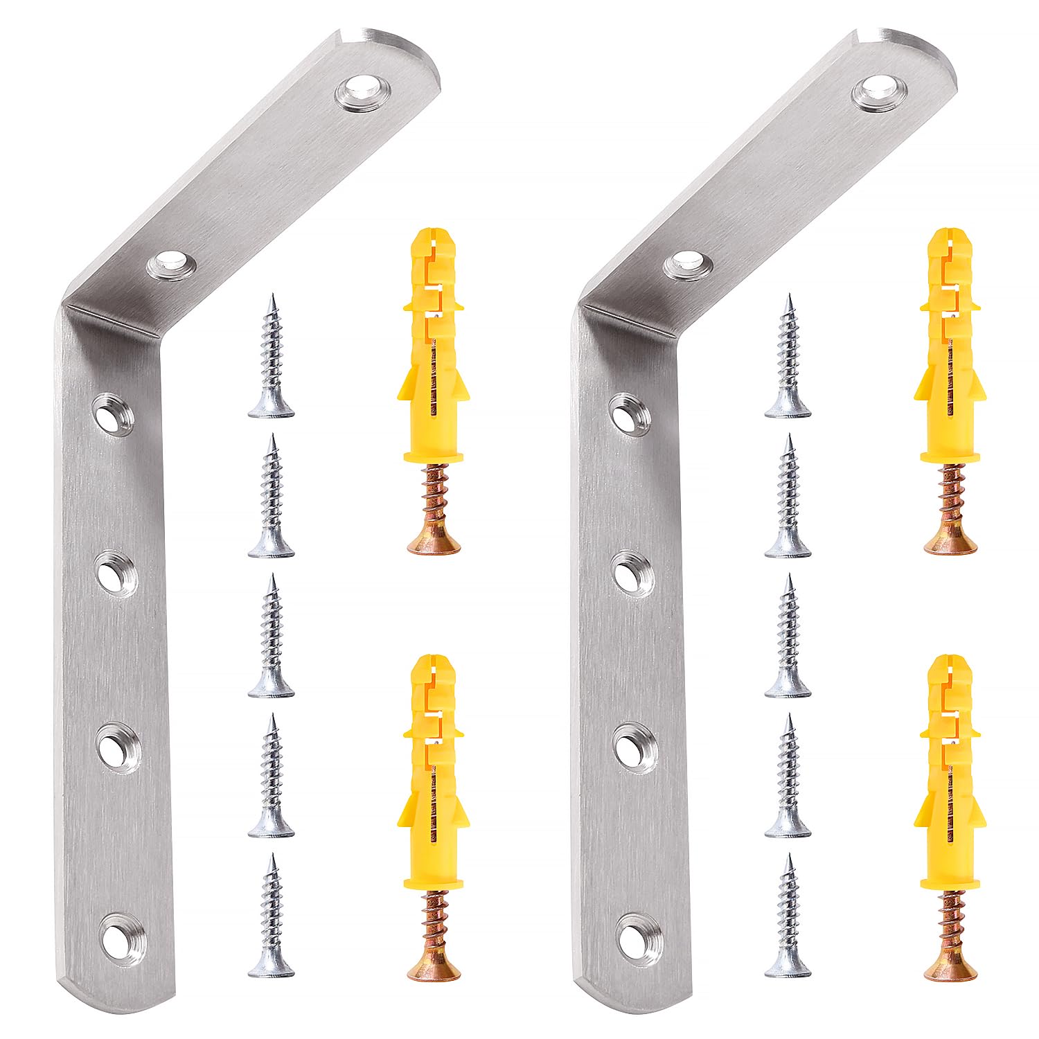 VooGenzek 2 PCS 100x150x25x4 mm Heavy Duty L Brackets, Stainless Steel L Shaped Corner Braces, 90 Degree Right Angle Shelf Brackets, with Screws, for Shelves Support