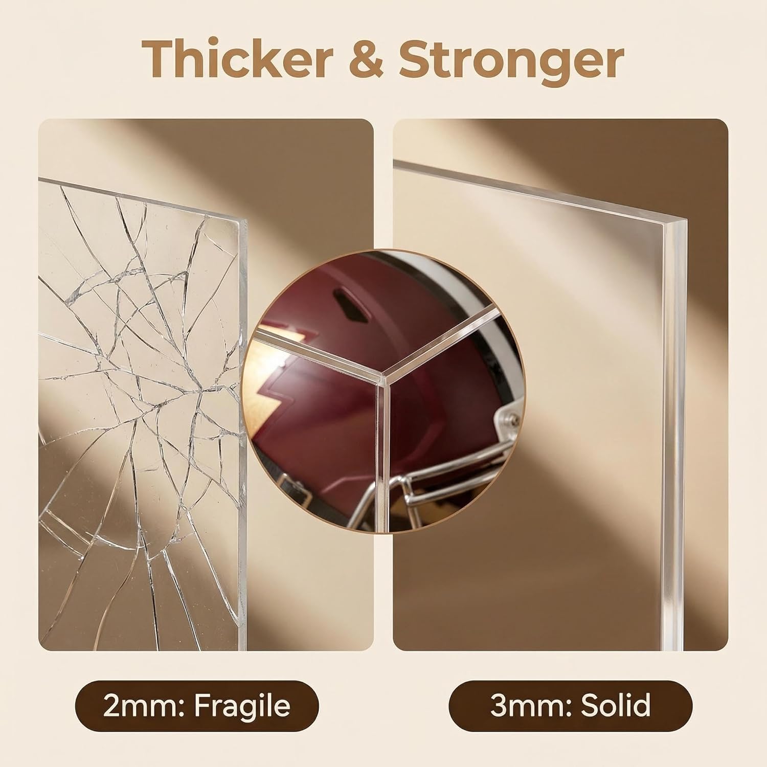 Football Helmet Display Case with Light Strip, Full Size Helmet Display Case with Wood Grain Base, UV Protection Helmet Showcase for Football, Hockey, Baseball, Motorcycle Helmets, Memorabilia Sports