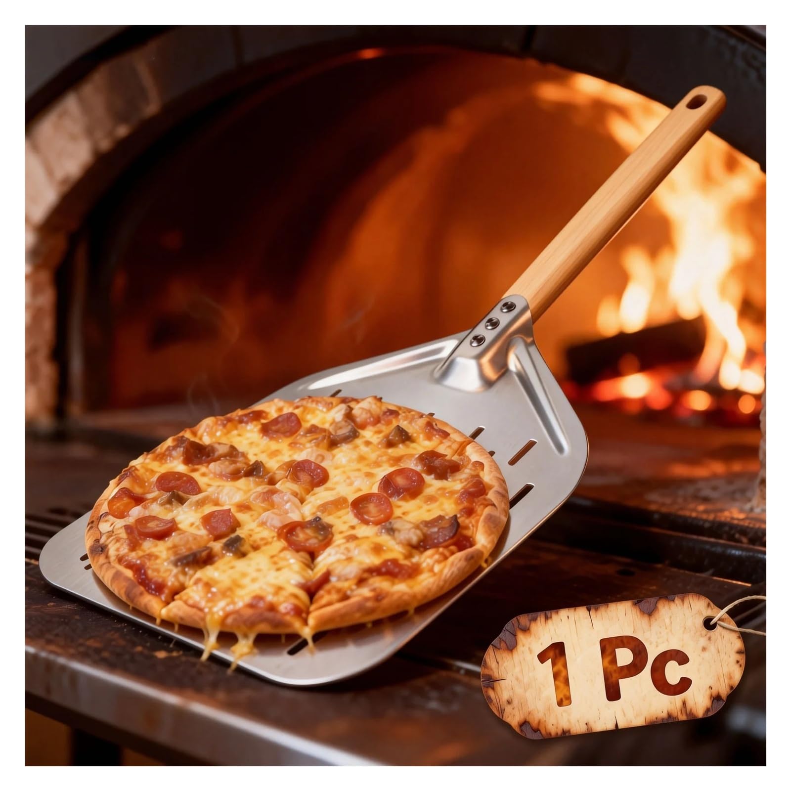Generico Pala for pizza in lega di alluminio da 12 pollici con manico perforato antiaderente leggero riutilizzabile