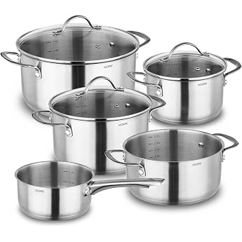 HEAD pot set induction Clara 8-piece oven & dishwashers suitable cooking pot set for all types of stoves 4 pots 1 stem casserole 3 glass lids liter scale stainless steel