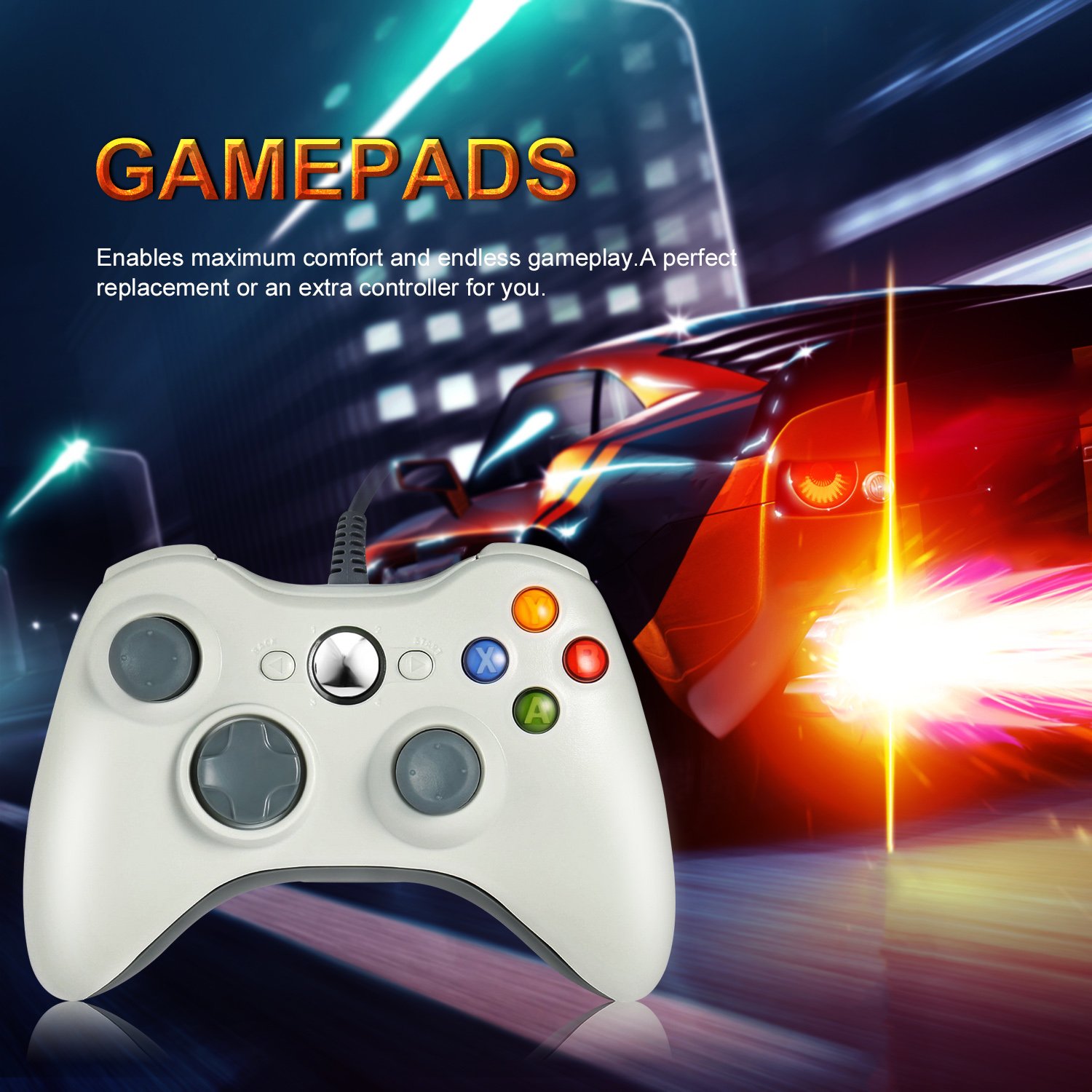 LESHP Xbox 360 Wired GamePad Controller, Wired Game Controller with Dual Vibration for PC/Android/PS3/TV Box (Xbox 360-White)