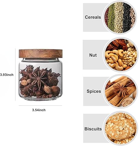 Miniatura 2 de Tarro de vidrio para dulces  Tarro de almacenamiento hermético de vidrio de cocina de 16 oz con tapa hermética de acacia, para condimentos de