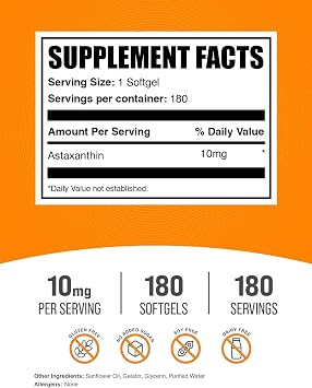 Astaxanthin Softgels - Astaxanthin Supplements, Antioxidant Source - Gluten Free, 1 Softgel per Serving (10mg), 180 Count (Pack of 1)